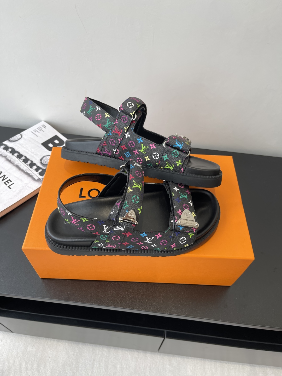 Louis Vuitton  LV X TM Monogram Multicolor Sunset Flat Sandals Black Sold Out