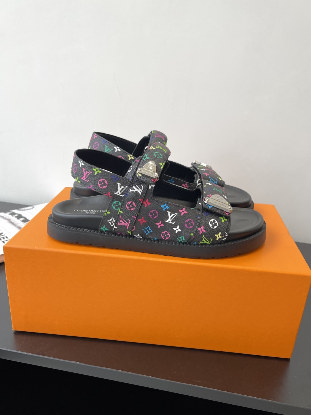 Louis Vuitton  LV X TM Monogram Multicolor Sunset Flat Sandals Black Sold Out