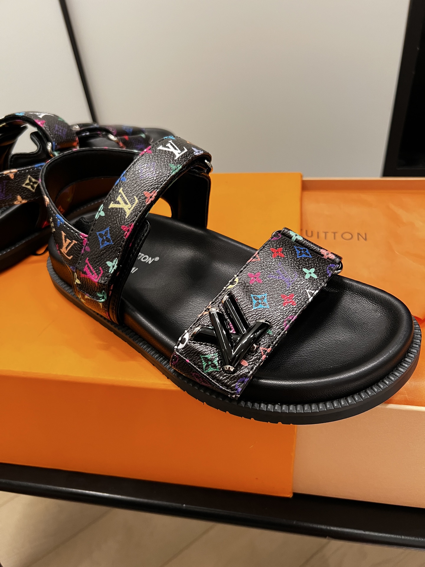 Louis Vuitton  LV X TM Monogram Multicolor Sunset Flat Sandals  Black Sold Out