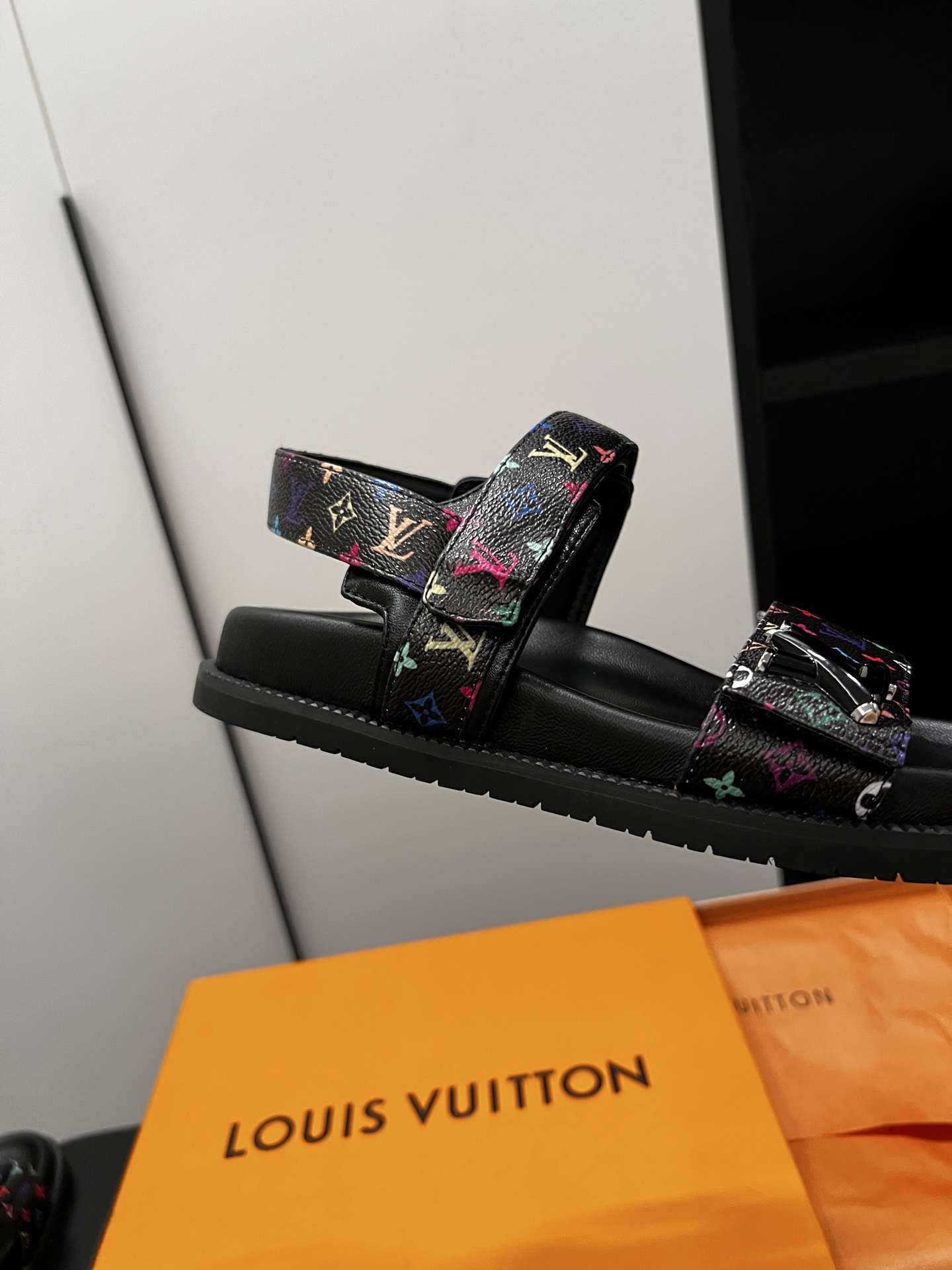 Louis Vuitton  LV X TM Monogram Multicolor Sunset Flat Sandals  Black Sold Out