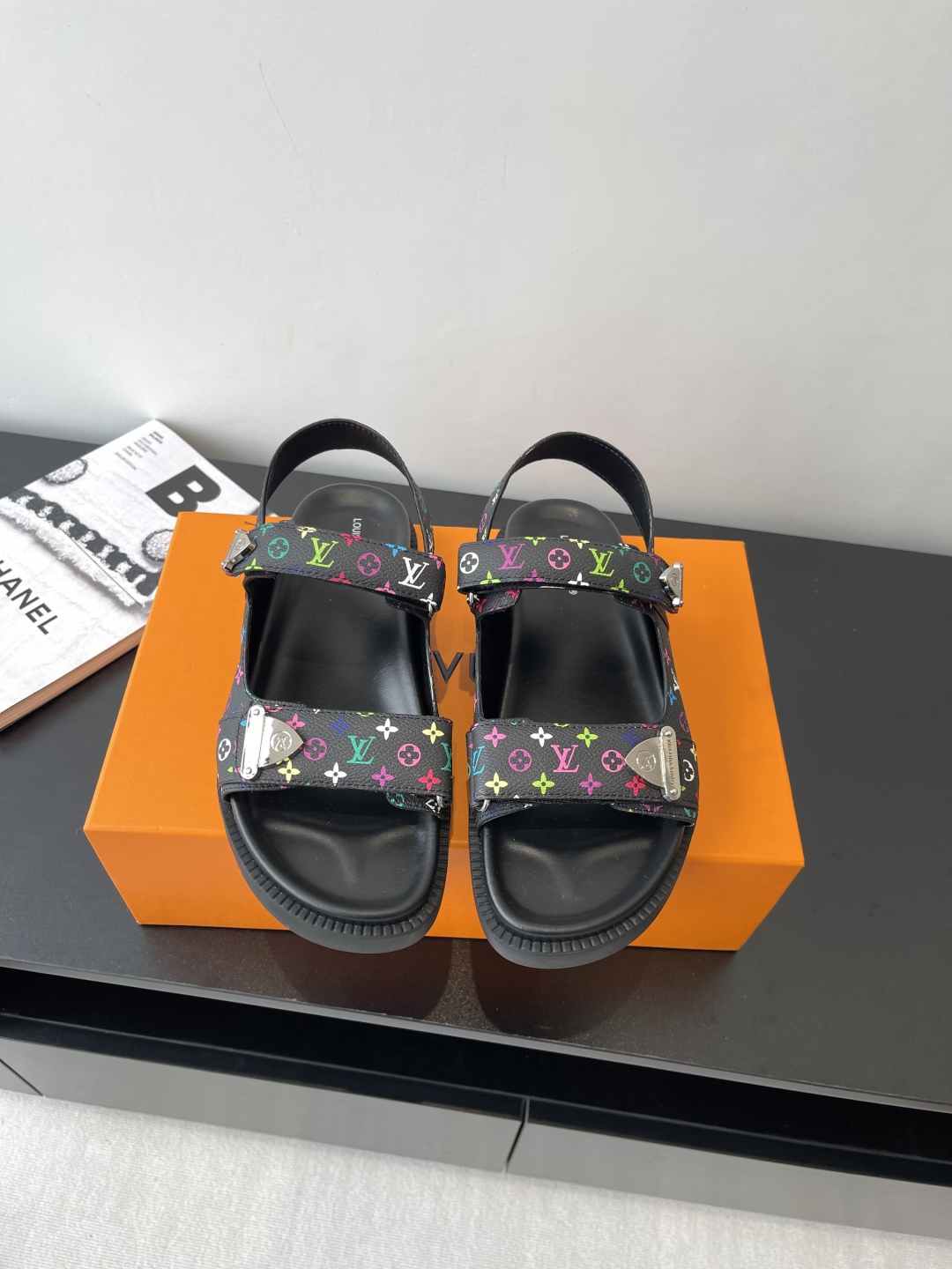 Louis Vuitton  LV X TM Monogram Multicolor Sunset Flat Sandals Black Sold Out