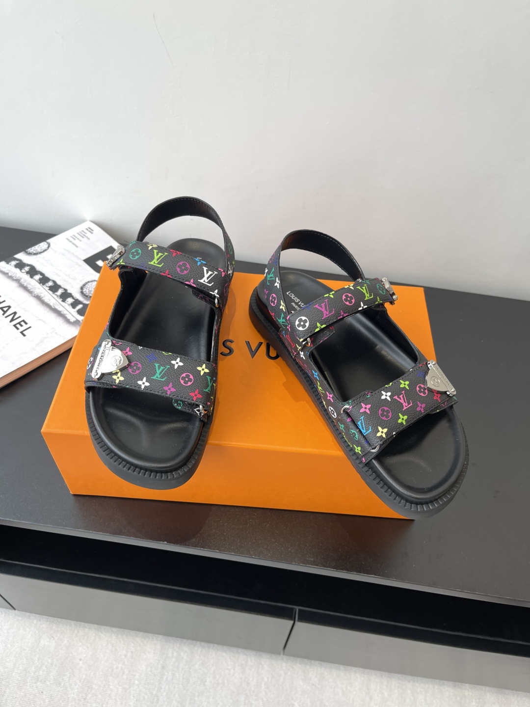 Louis Vuitton  LV X TM Monogram Multicolor Sunset Flat Sandals Black Sold Out