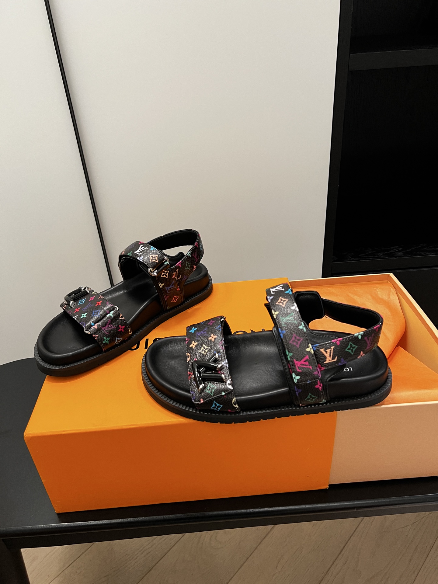Louis Vuitton  LV X TM Monogram Multicolor Sunset Flat Sandals  Black Sold Out