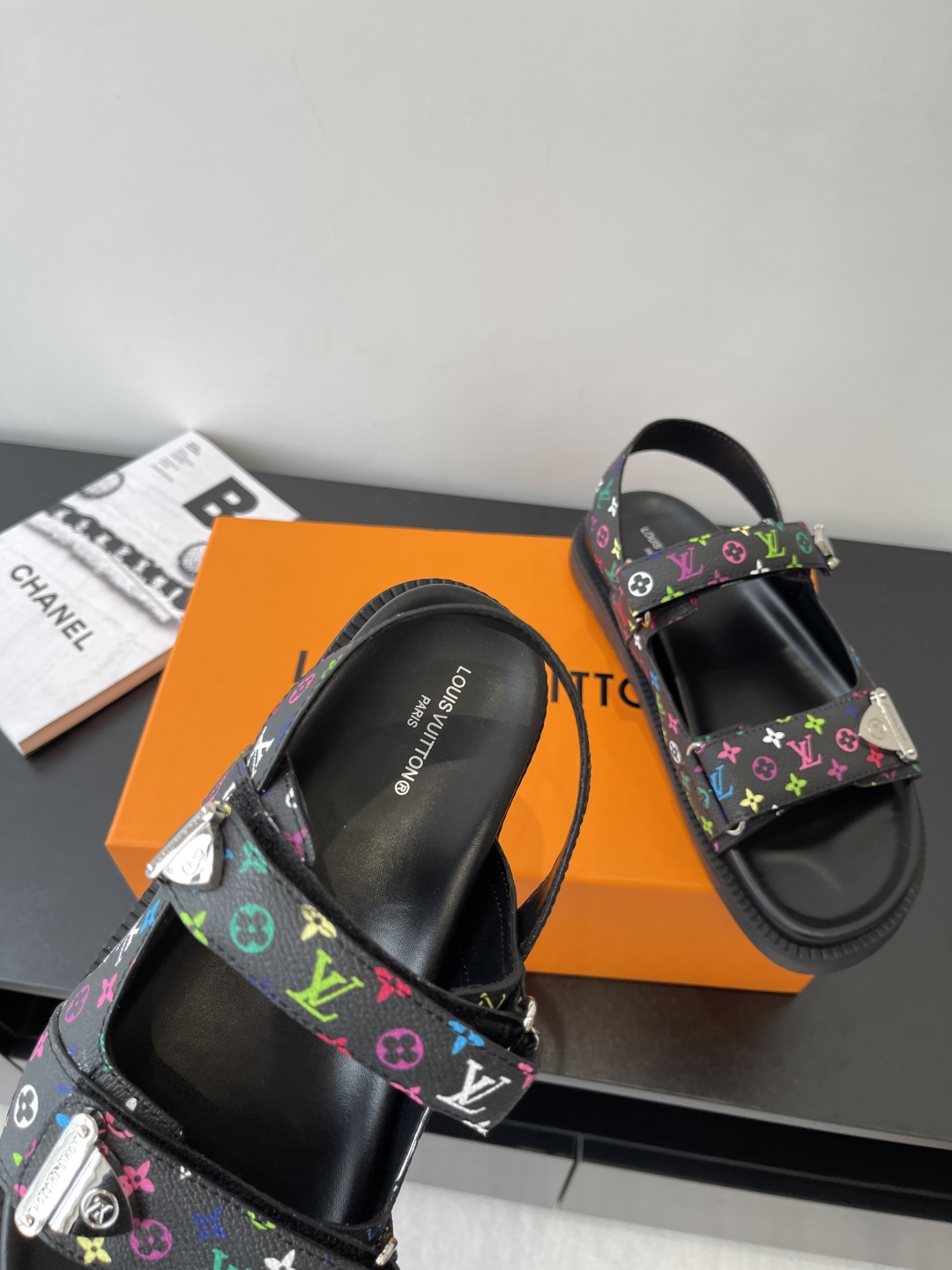 Louis Vuitton  LV X TM Monogram Multicolor Sunset Flat Sandals Black Sold Out