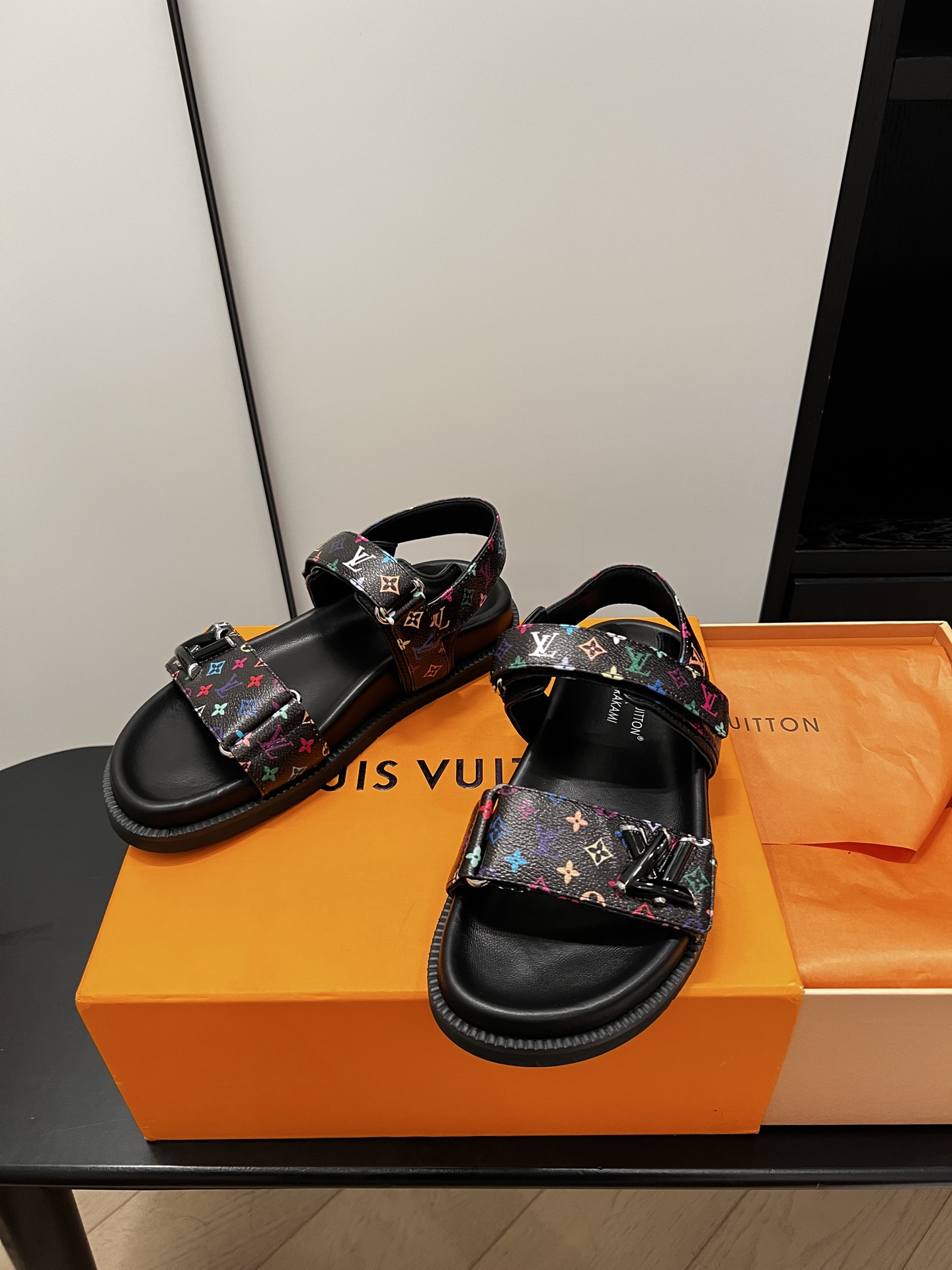 Louis Vuitton  LV X TM Monogram Multicolor Sunset Flat Sandals  Black Sold Out