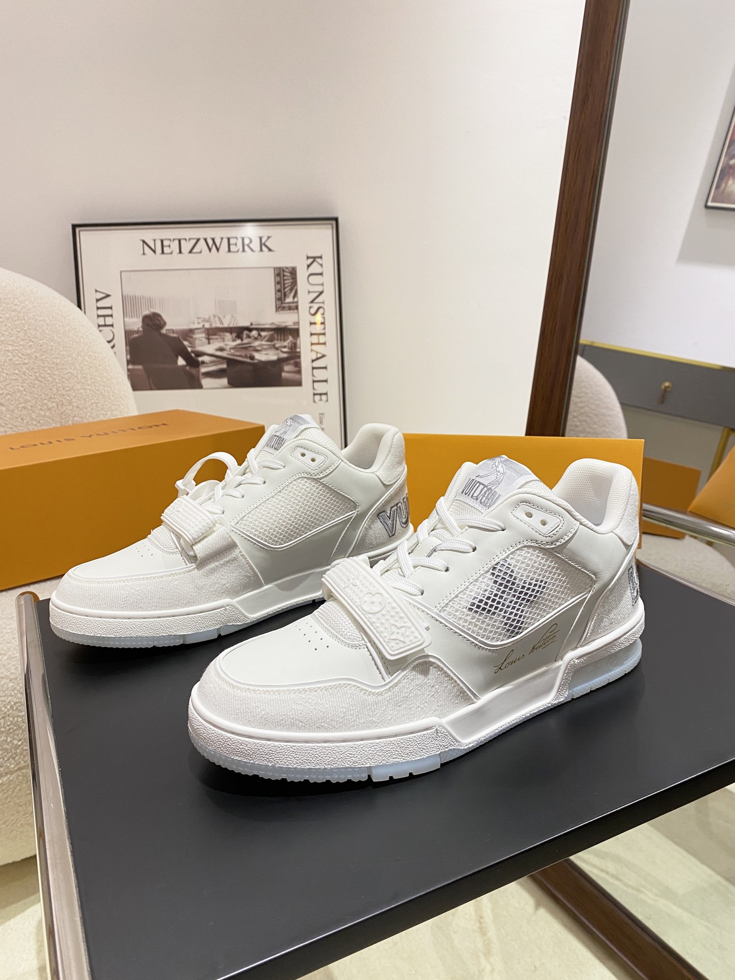 Louis Vuitton Menâ€™s White Leather Trainers â€“ Monogram Perforated Low-Top Sneakers