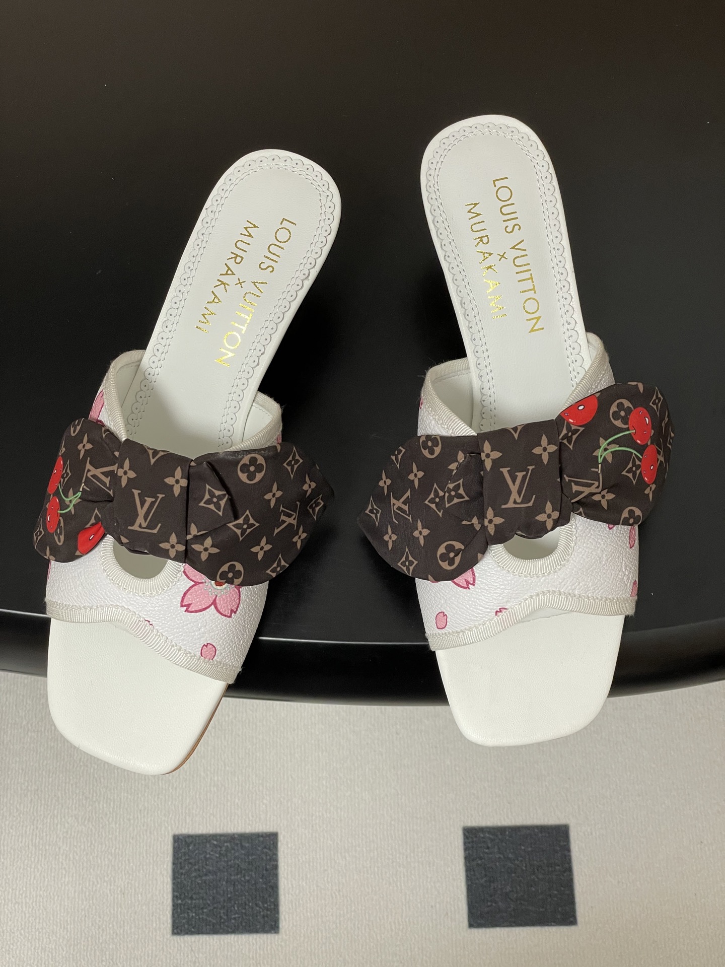 Louis Vuitton Mirakami White Cherry Bow High Heel Sandals