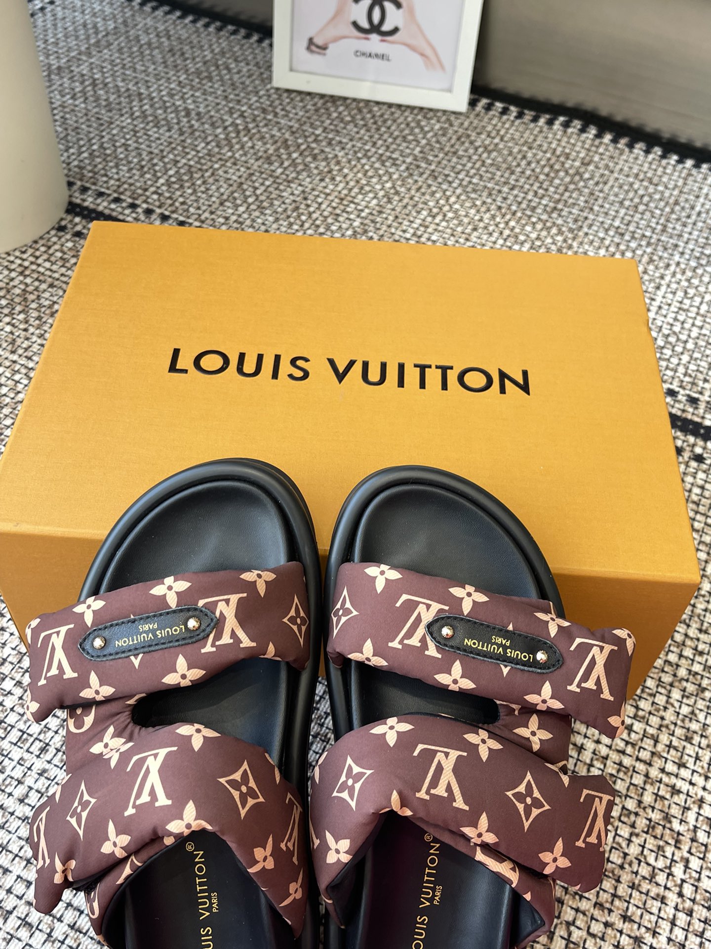 LOUIS VUITTON Mongram Print Mules Belt Sandals Pool Pillow Brown