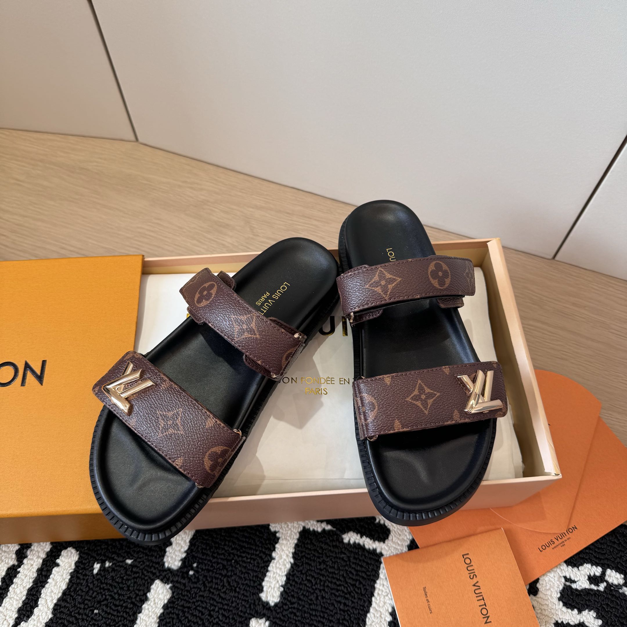 Louis Vuitton Monogram Brown Slide Sandals