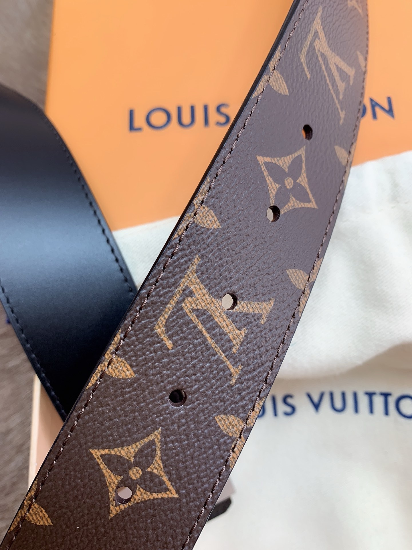 Louis Vuitton Monogram Canvas Belt with Silver LV Buckle Brown