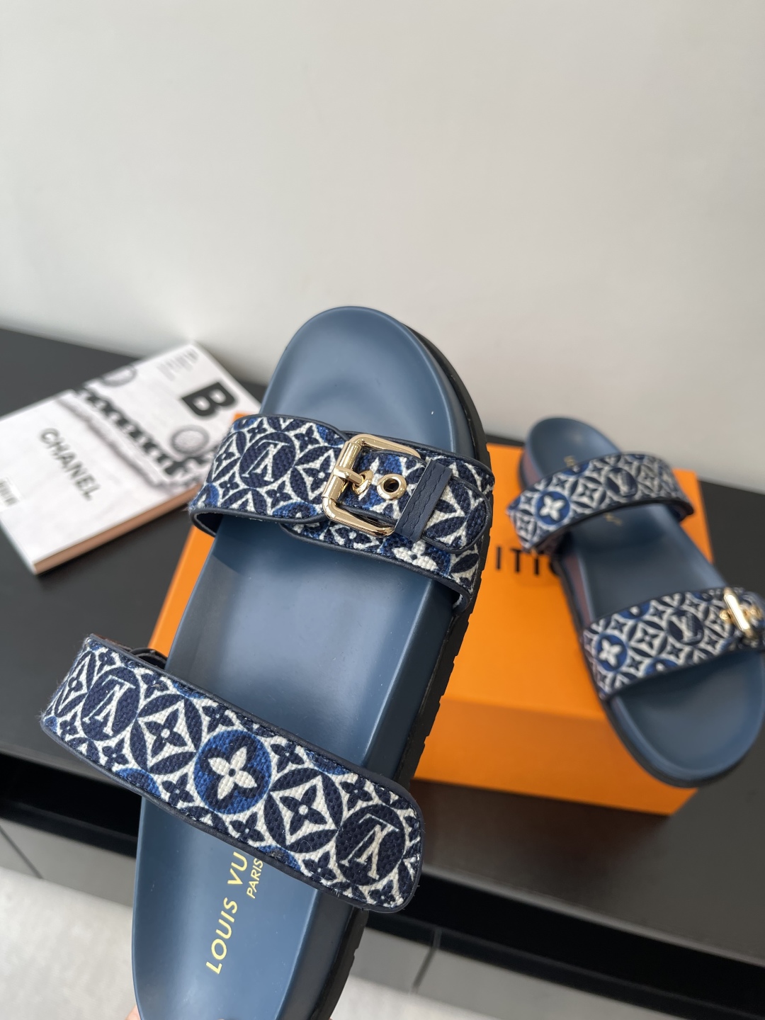 Louis Vuitton  Monogram Denim Bom Dia Flat Comfort Mule  Blue