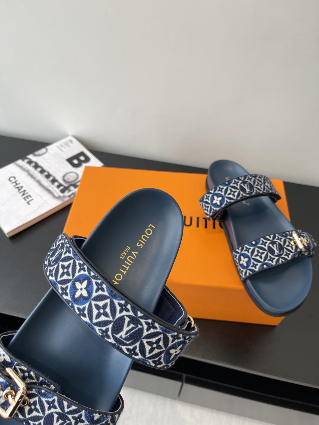Louis Vuitton  Monogram Denim Bom Dia Flat Comfort Mule  Blue