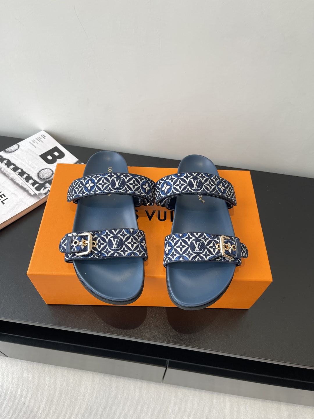 Louis Vuitton  Monogram Denim Bom Dia Flat Comfort Mule  Blue