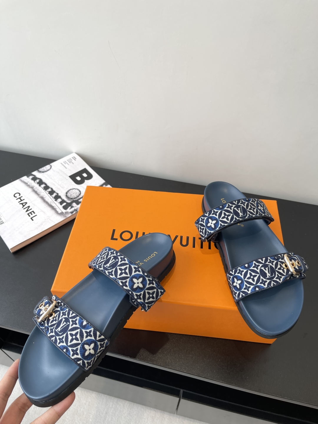 Louis Vuitton  Monogram Denim Bom Dia Flat Comfort Mule  Blue