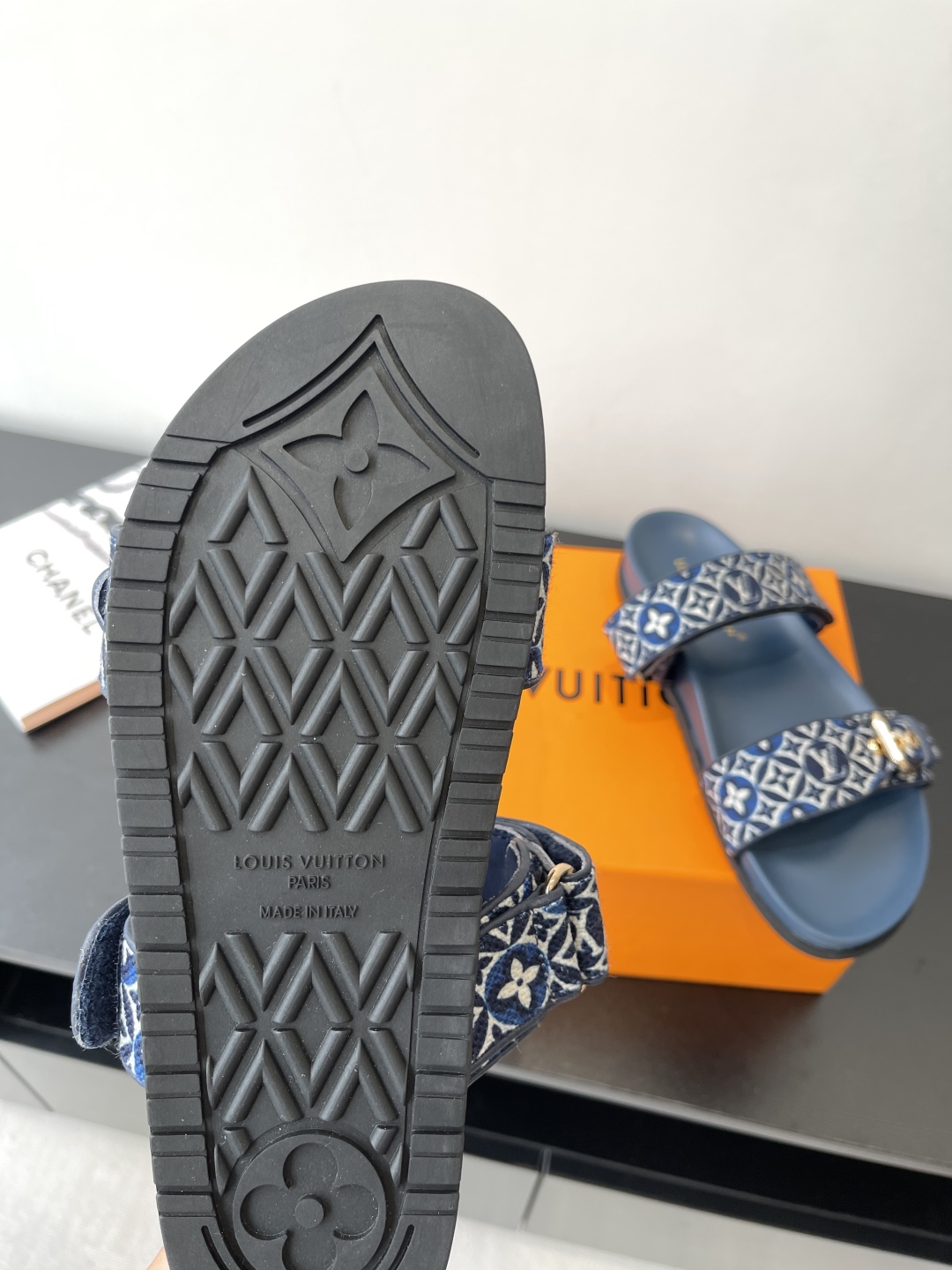 Louis Vuitton  Monogram Denim Bom Dia Flat Comfort Mule  Blue