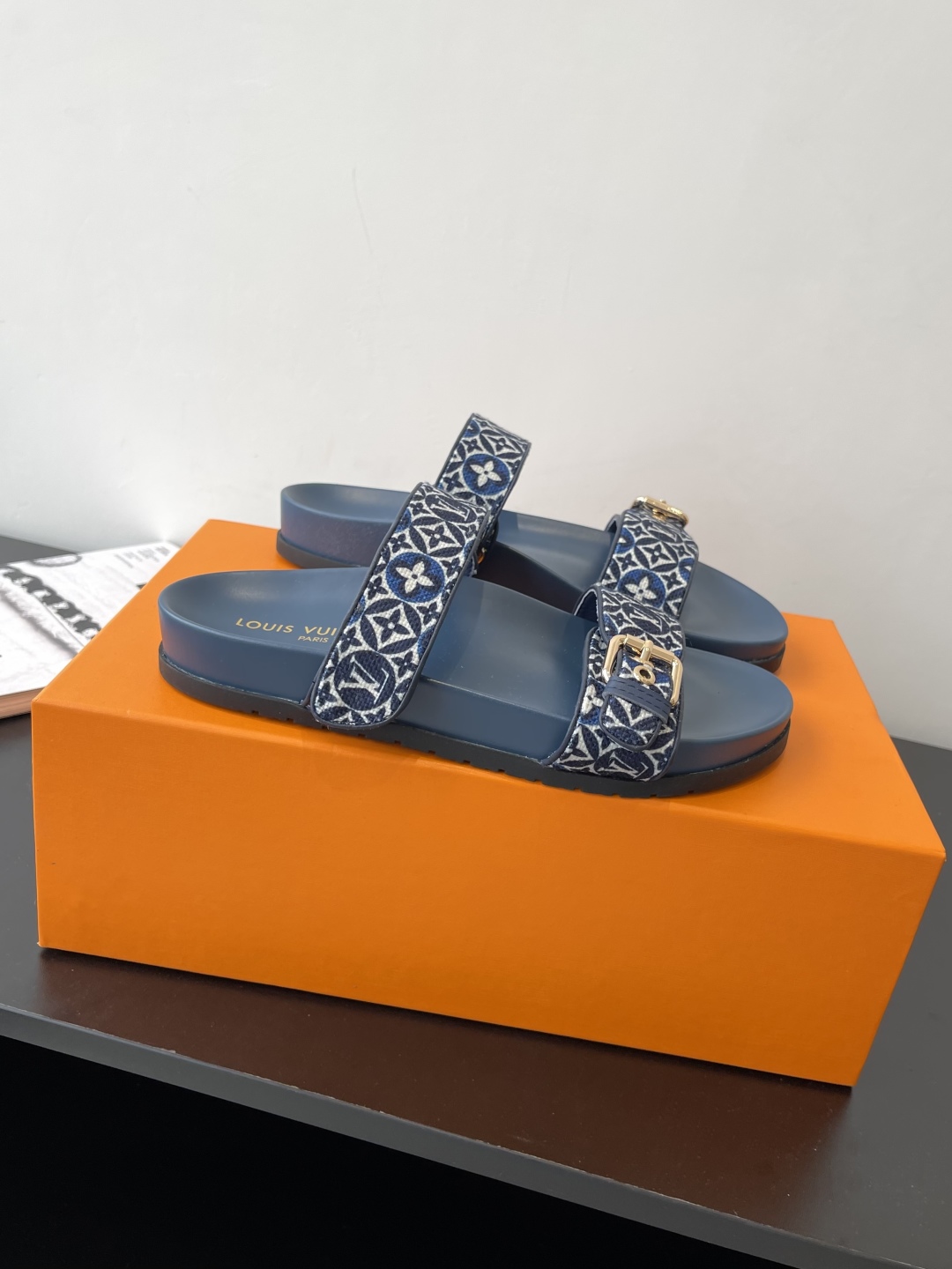 Louis Vuitton  Monogram Denim Bom Dia Flat Comfort Mule  Blue