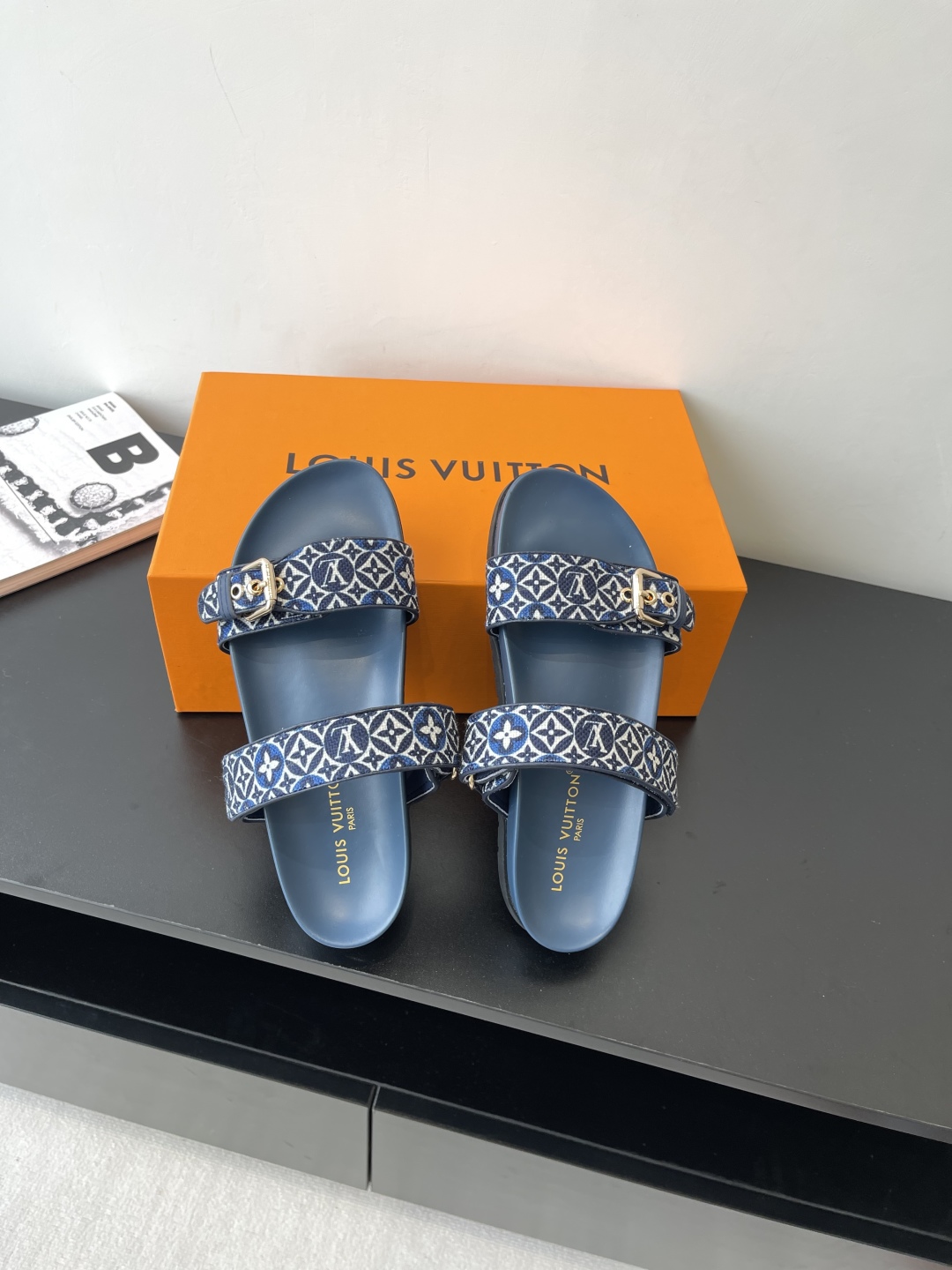 Louis Vuitton  Monogram Denim Bom Dia Flat Comfort Mule  Blue