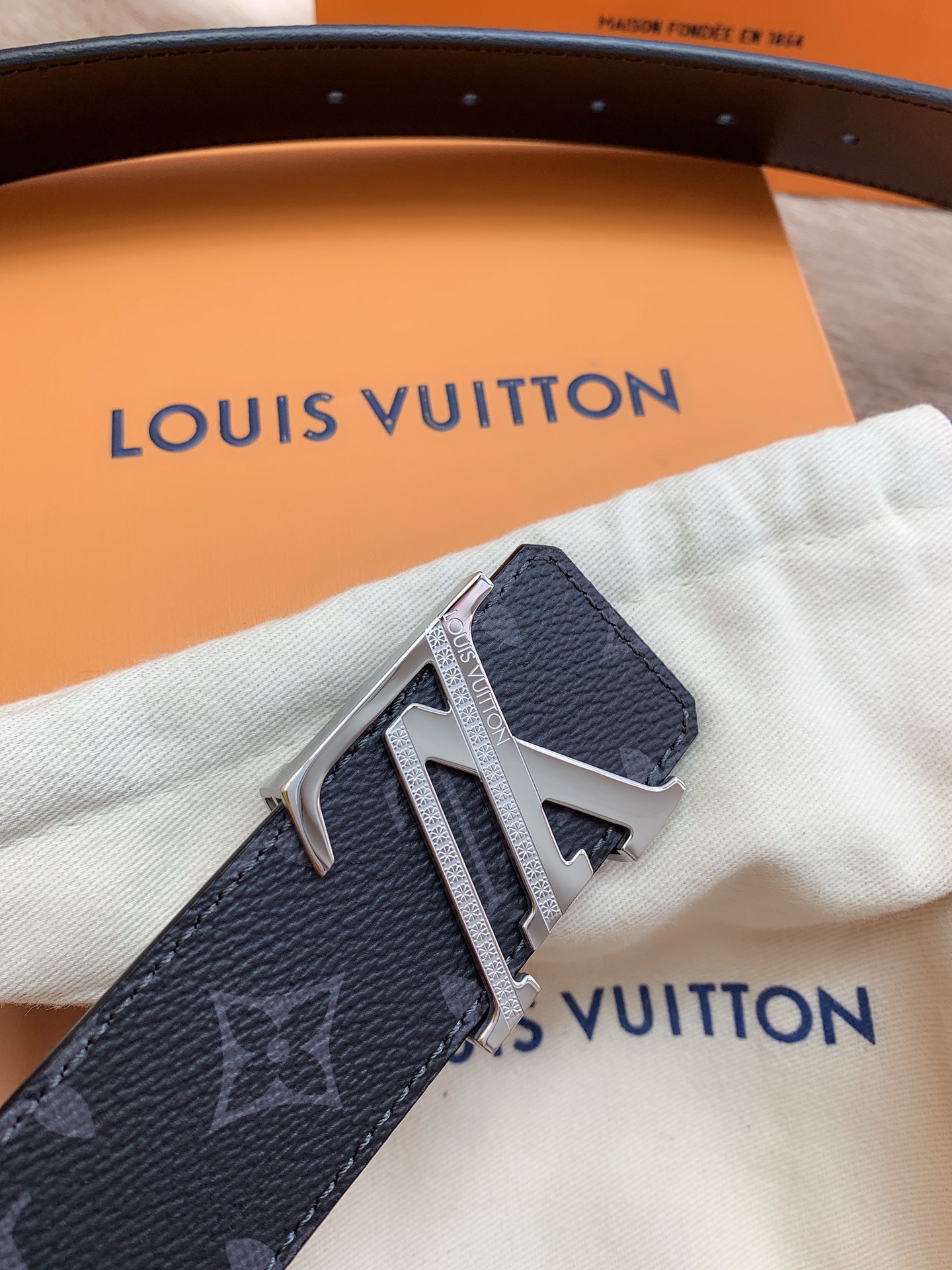 Louis Vuitton Monogram Eclipse Leather Belt with Silver LV Buckle Black