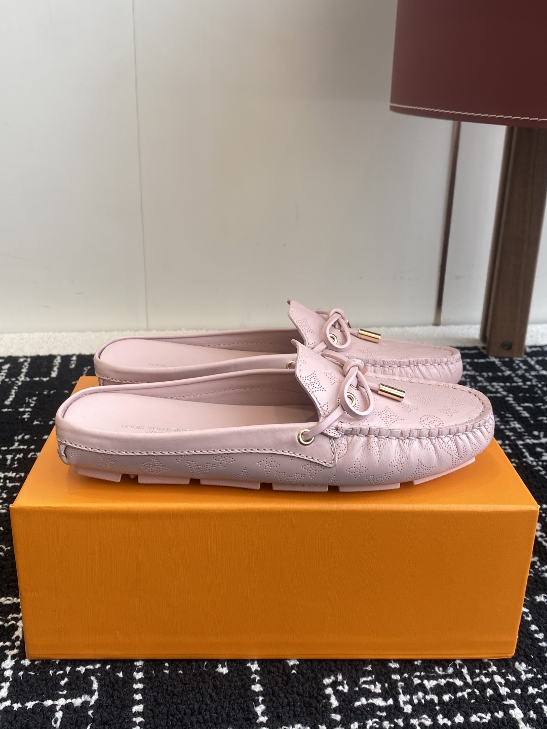 Louis Vuitton Monogram Embossed Leather Loafers Pink Slip-On Shoes