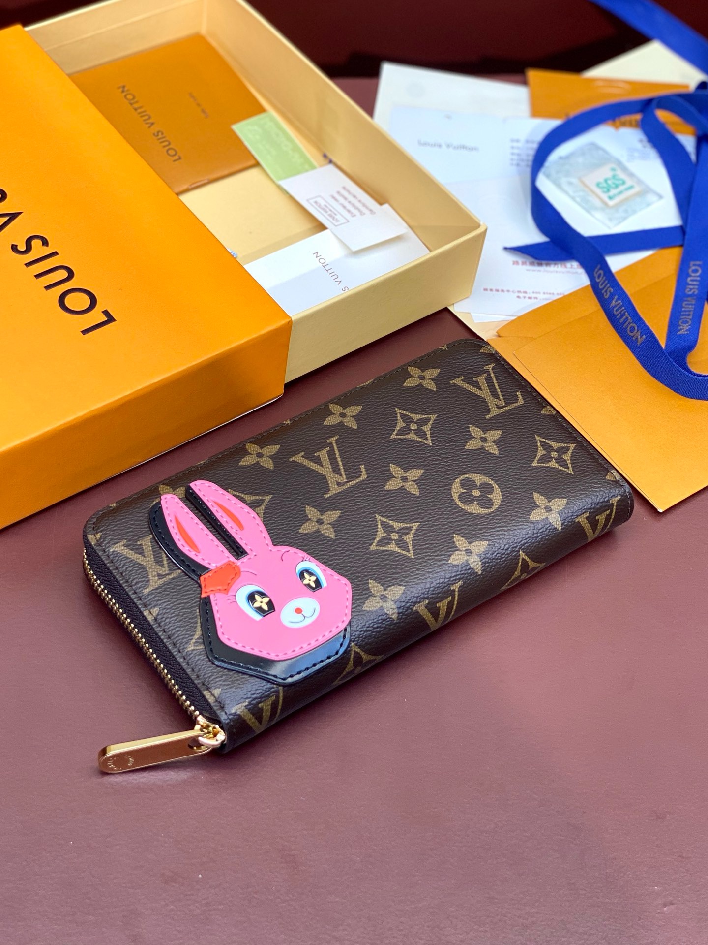 Louis Vuitton Monogram Nicolas Ghesquiere Zippy Wallet Brown Pink Patent leather