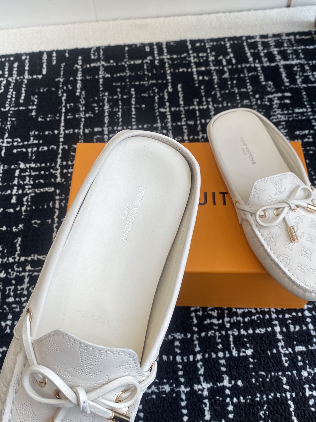 Louis Vuitton Monte Carlo Driver Loafers White Embossed Monogram Leather