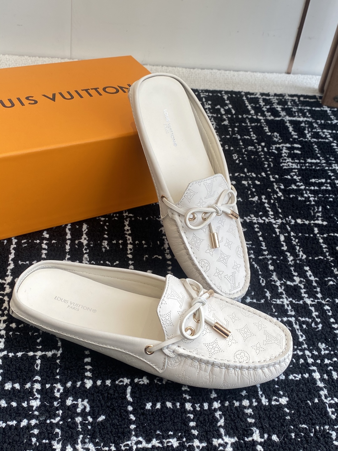 Louis Vuitton Monte Carlo Driver Loafers White Embossed Monogram Leather
