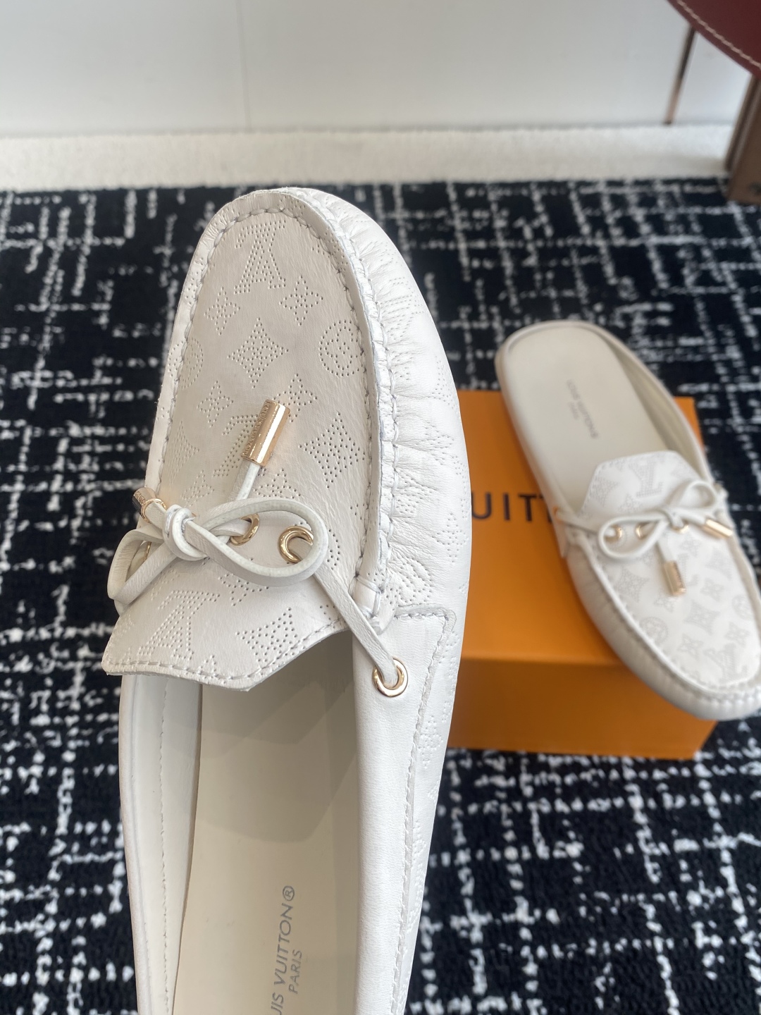 Louis Vuitton Monte Carlo Driver Loafers White Embossed Monogram Leather