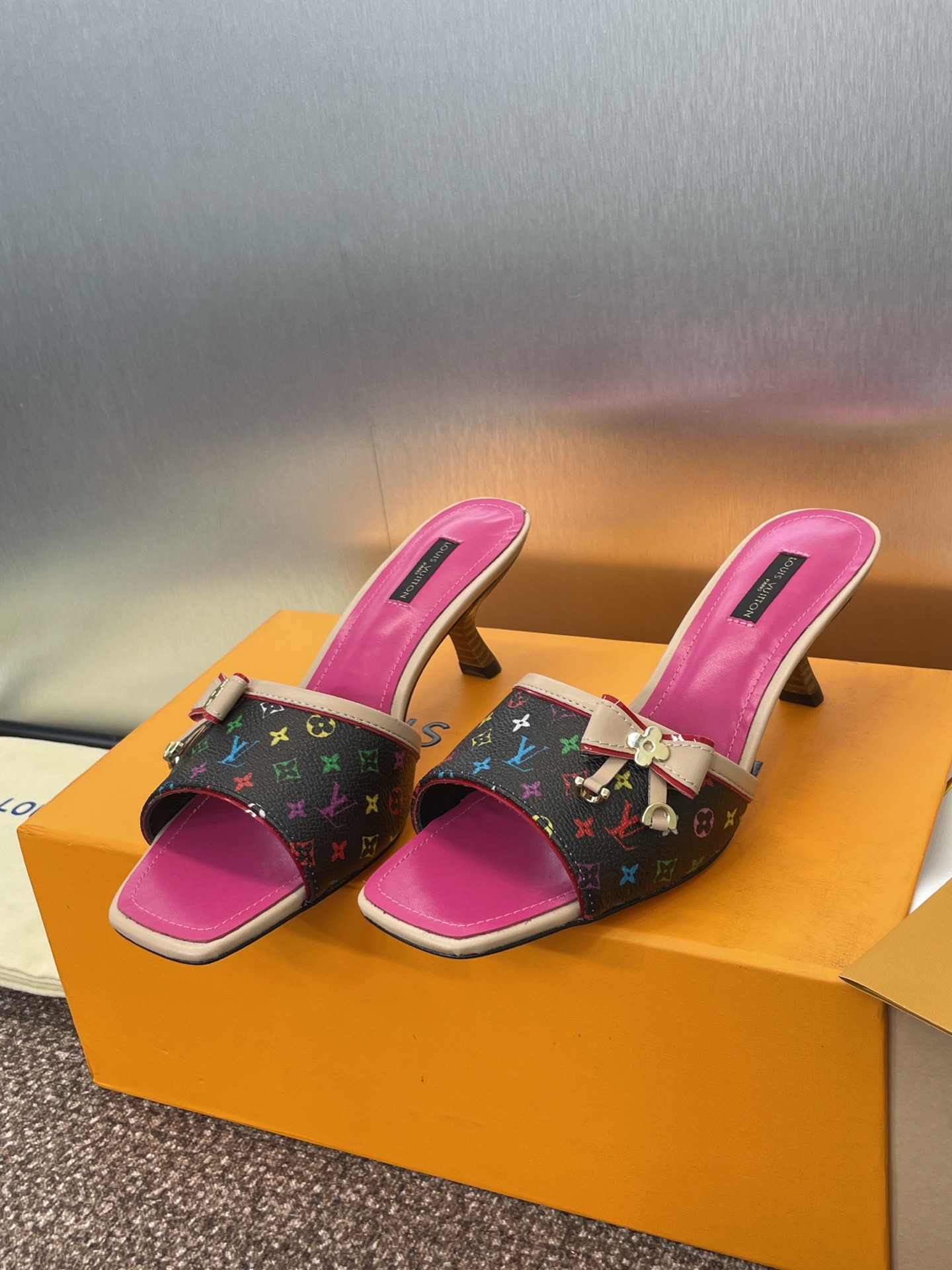 Louis Vuitton Multicolor Monogram Heeled Sandals with Bow