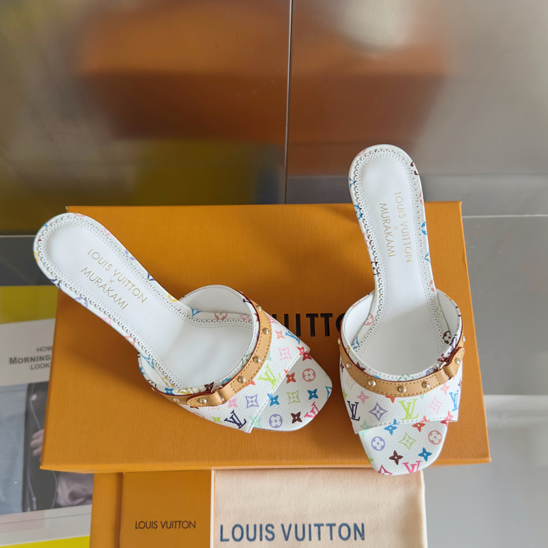 Louis Vuitton Multicolor Monogram White Slide Sandals