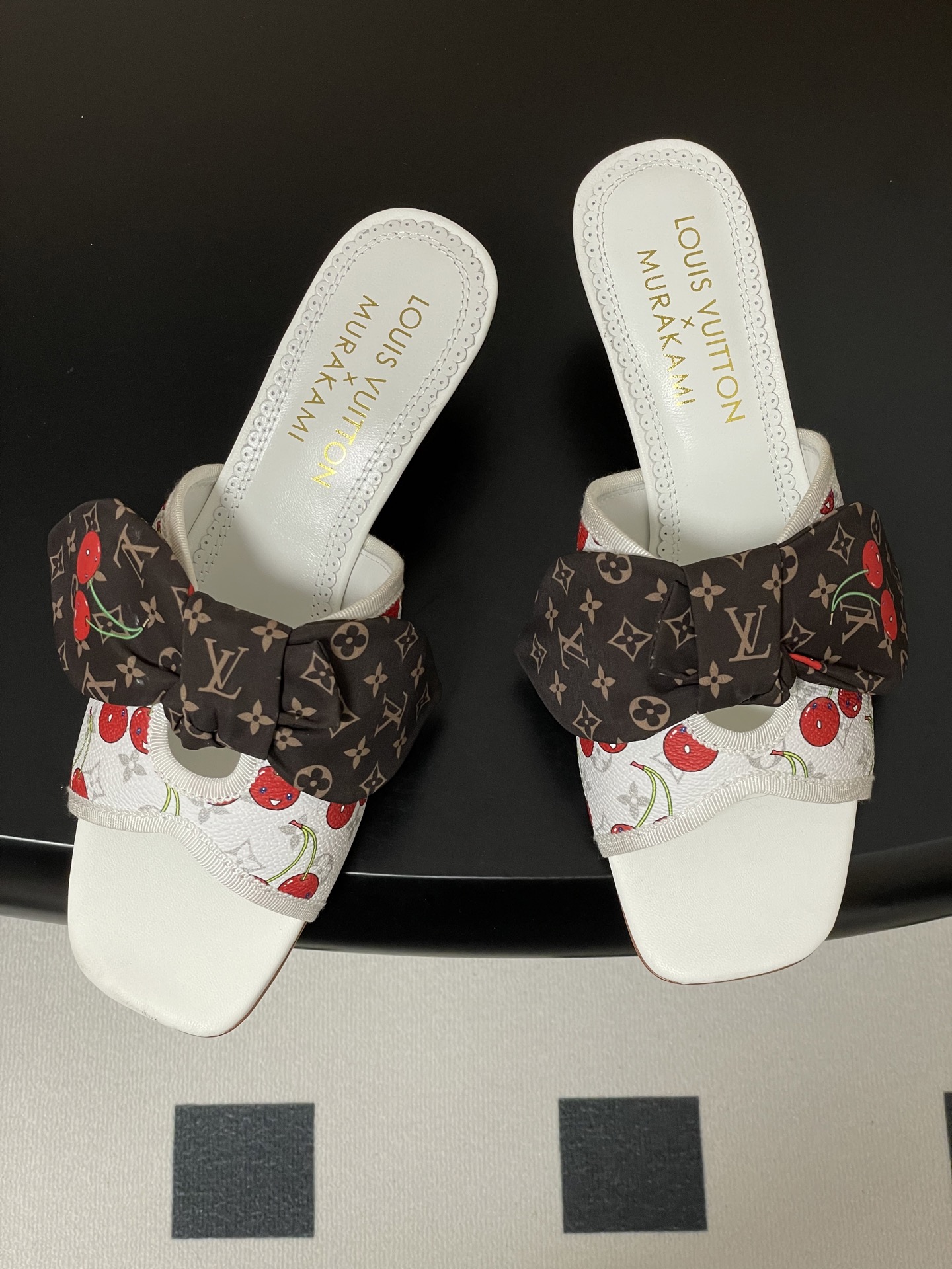 Louis Vuitton Murakami Cherry White and Brown Bow Heeled Sandals for Women