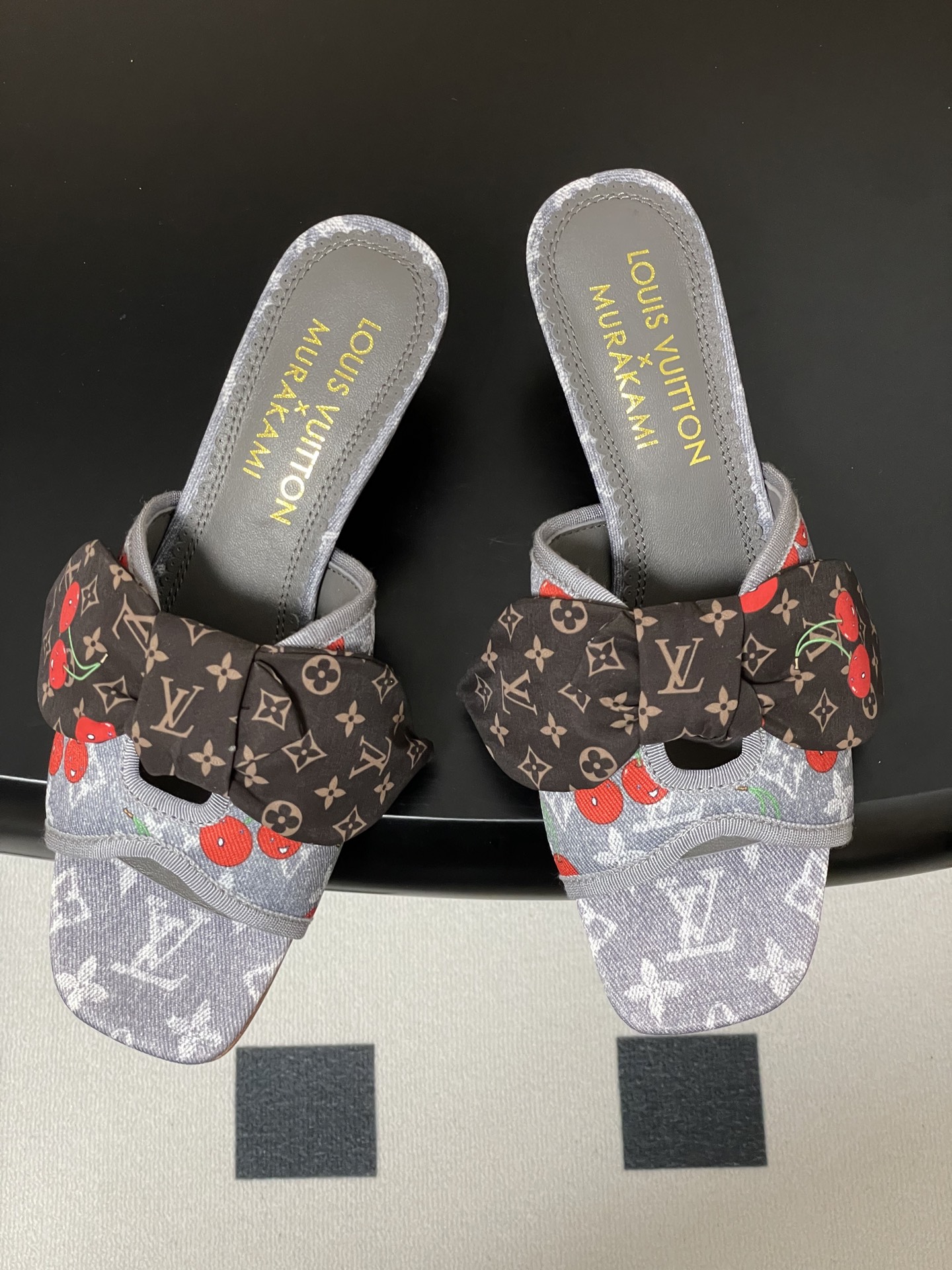 Louis Vuitton Murakami Grey Cherry Bow High Heel Sandals