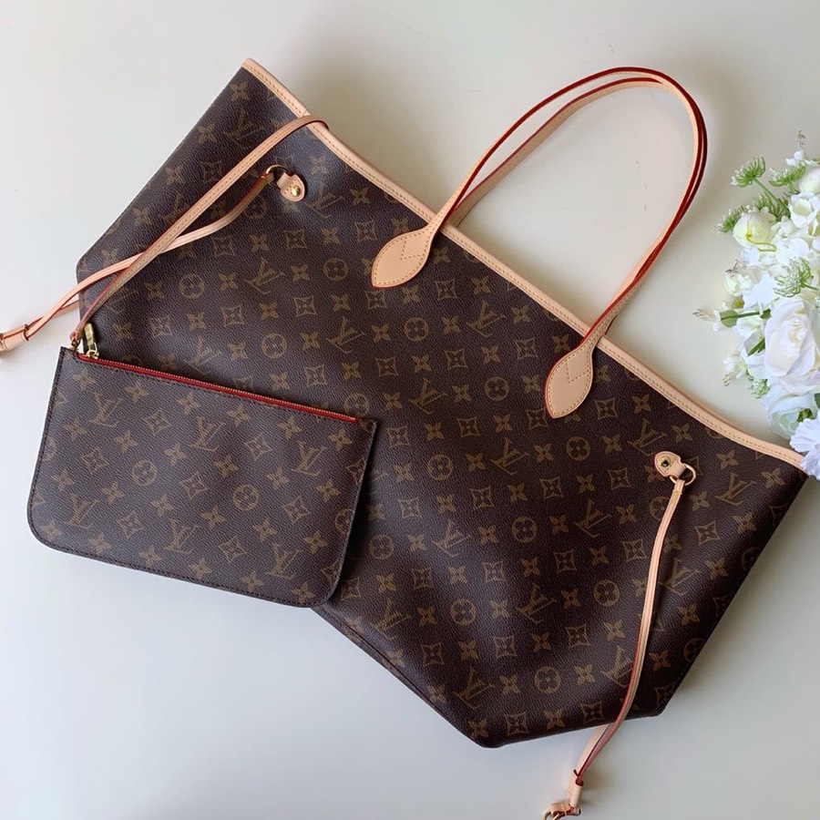 LOUIS VUITTON Neverfull MM Monogram Bag Brown