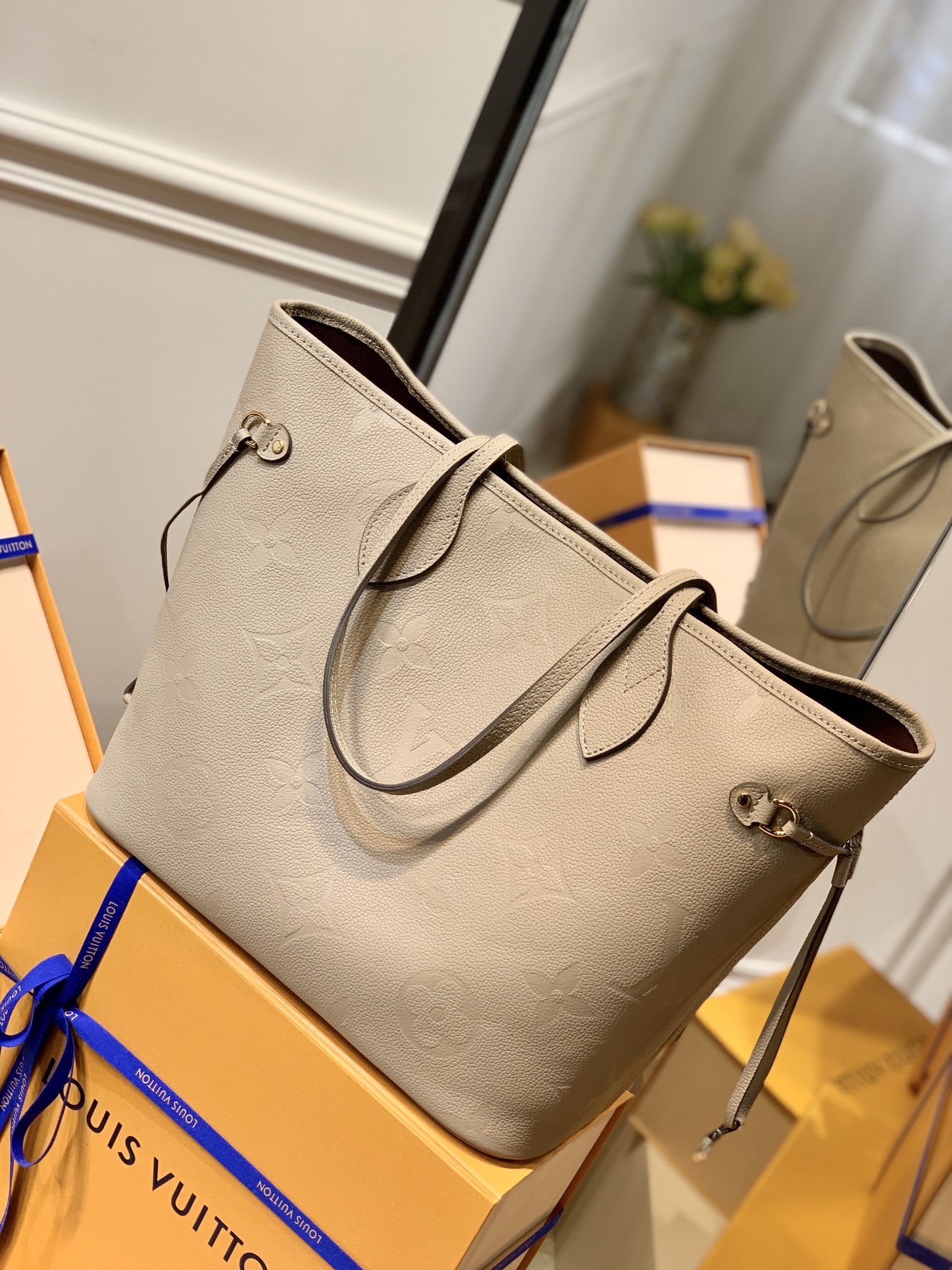 Louis Vuitton Neverfull MM Monogram Empreinte Bag Gray