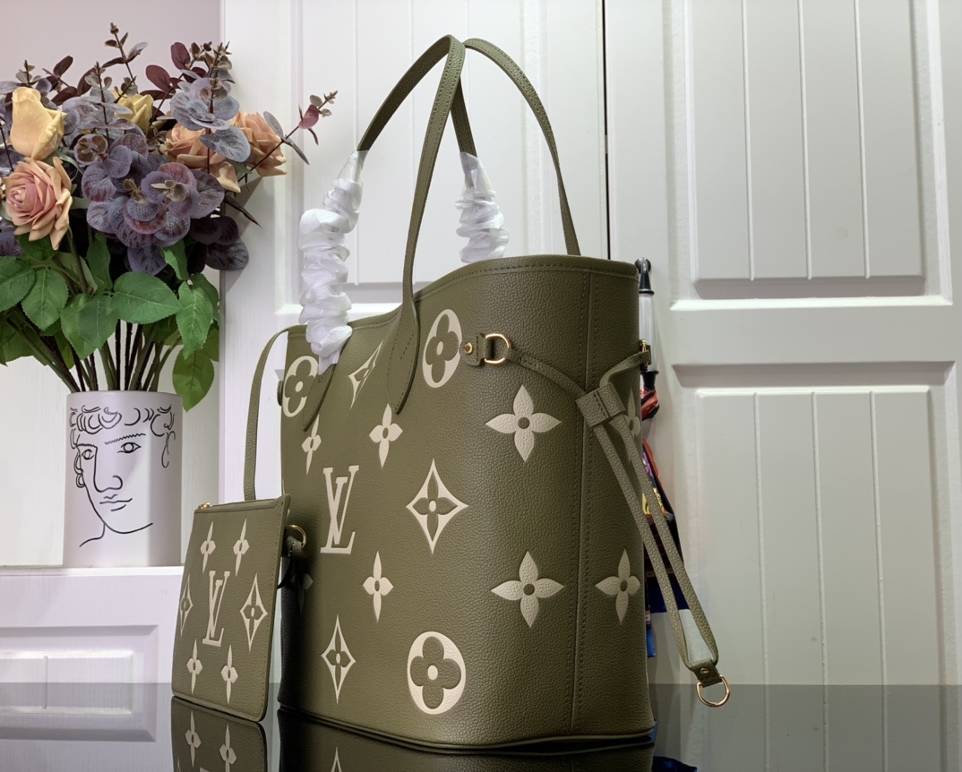 Louis Vuitton Neverfull MM Monogram Empreinte Tote Khaki