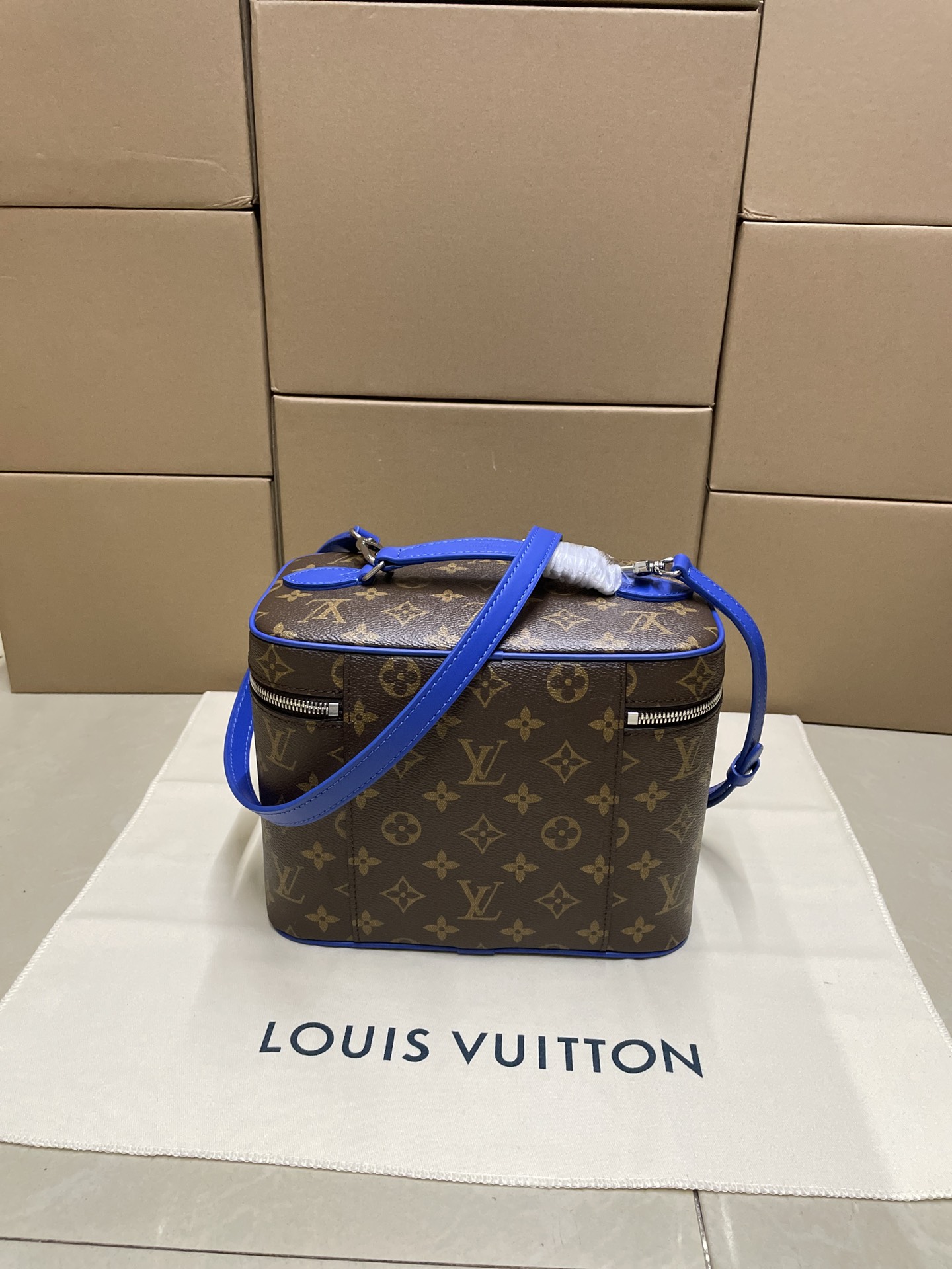 LOUIS VUITTON Nice Nano Monogram Bag Brown - Navy Blue Strap