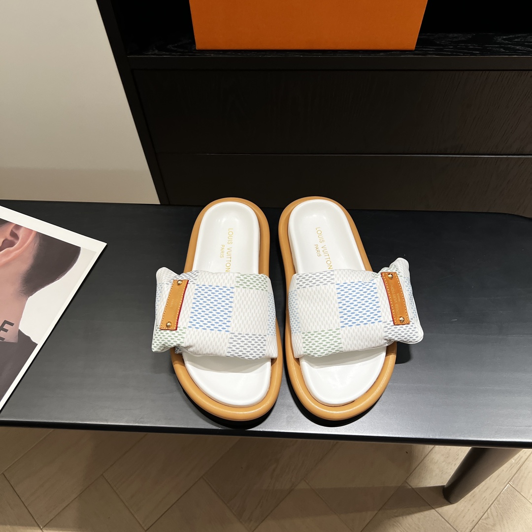 Louis Vuitton  Nylon Damierlicious LV Pool Pillow Flat Comfort Mule Light Blue Sold Out