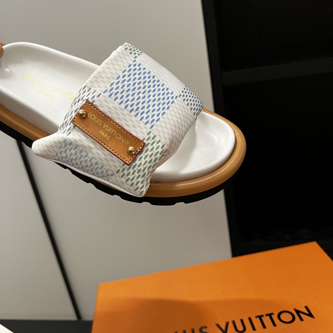 Louis Vuitton  Nylon Damierlicious LV Pool Pillow Flat Comfort Mule Light Blue Sold Out