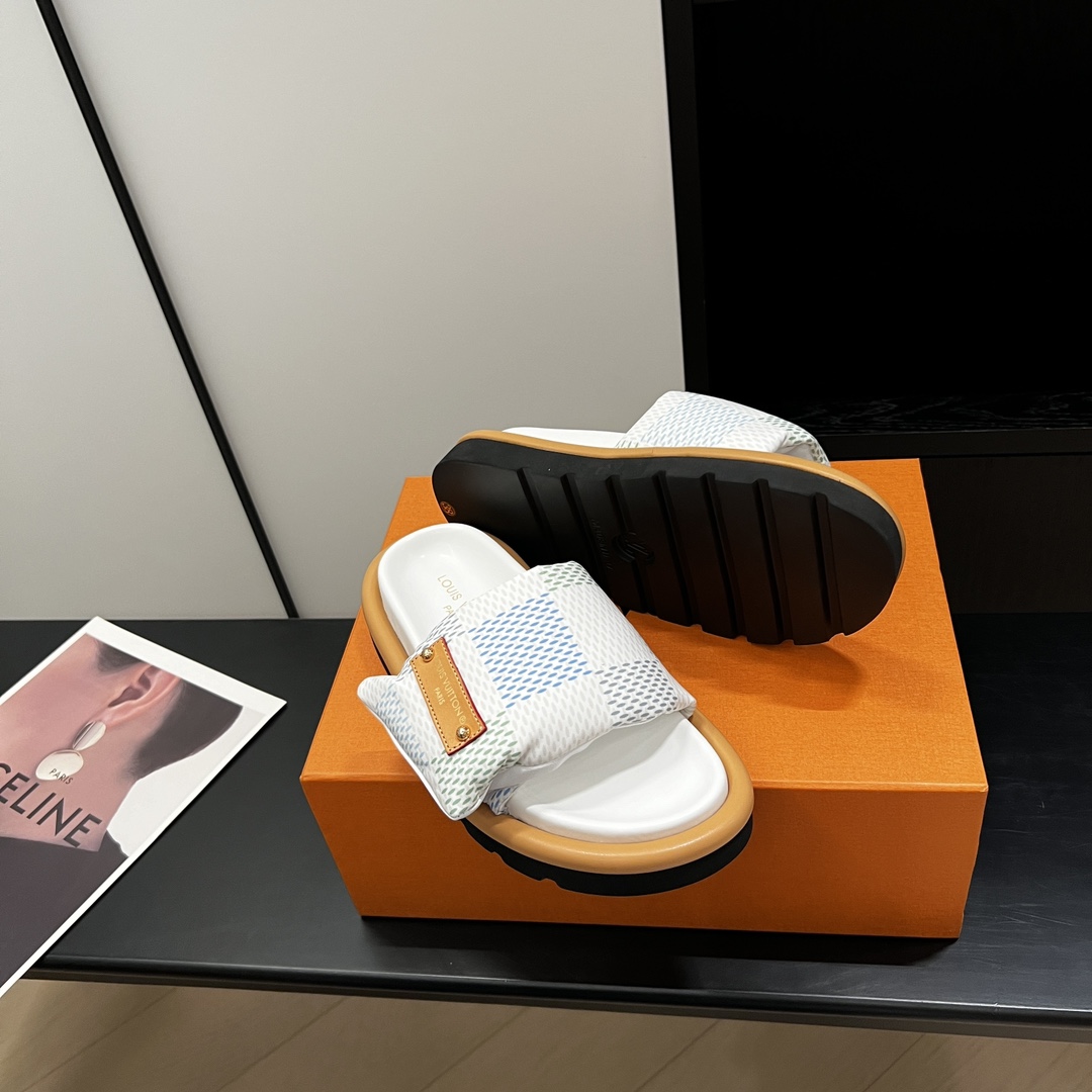 Louis Vuitton  Nylon Damierlicious LV Pool Pillow Flat Comfort Mule Light Blue Sold Out