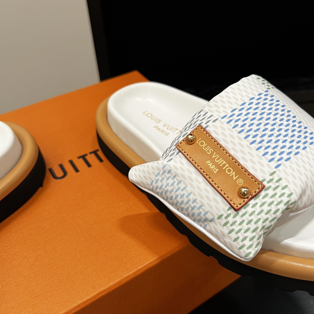 Louis Vuitton  Nylon Damierlicious LV Pool Pillow Flat Comfort Mule Light Blue Sold Out