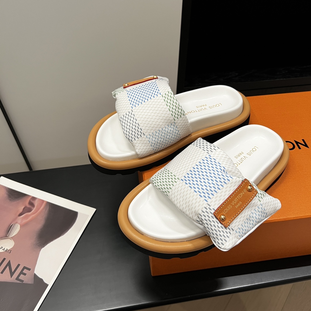 Louis Vuitton  Nylon Damierlicious LV Pool Pillow Flat Comfort Mule Light Blue Sold Out