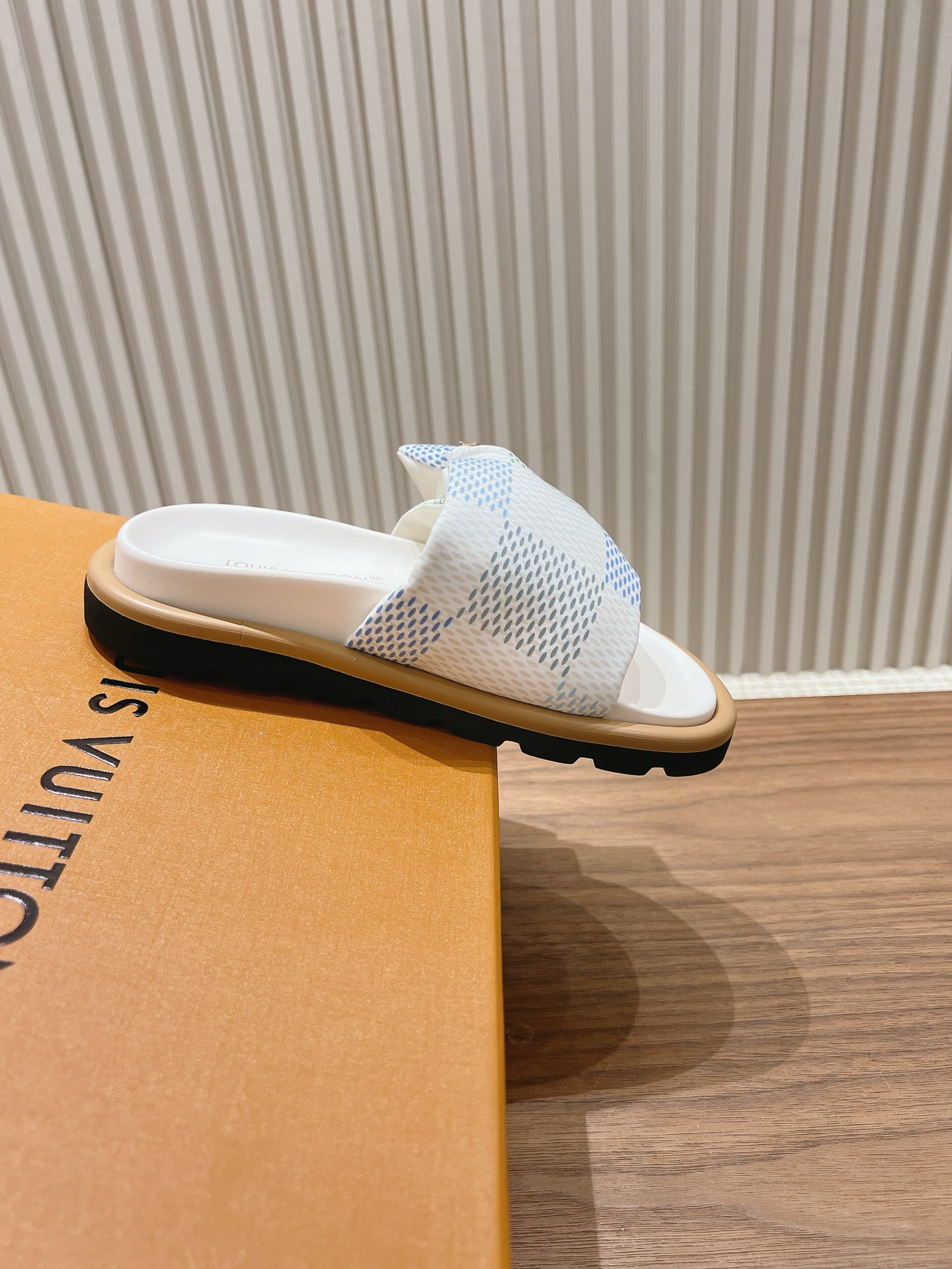 Louis Vuitton  Nylon Damierlicious LV Pool Pillow Flat Comfort Mule  Light Blue Sold Out