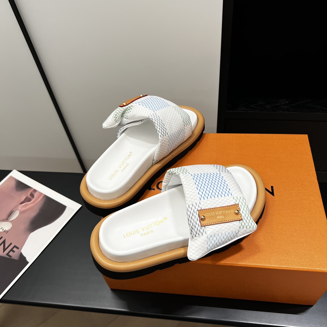 Louis Vuitton  Nylon Damierlicious LV Pool Pillow Flat Comfort Mule Light Blue Sold Out