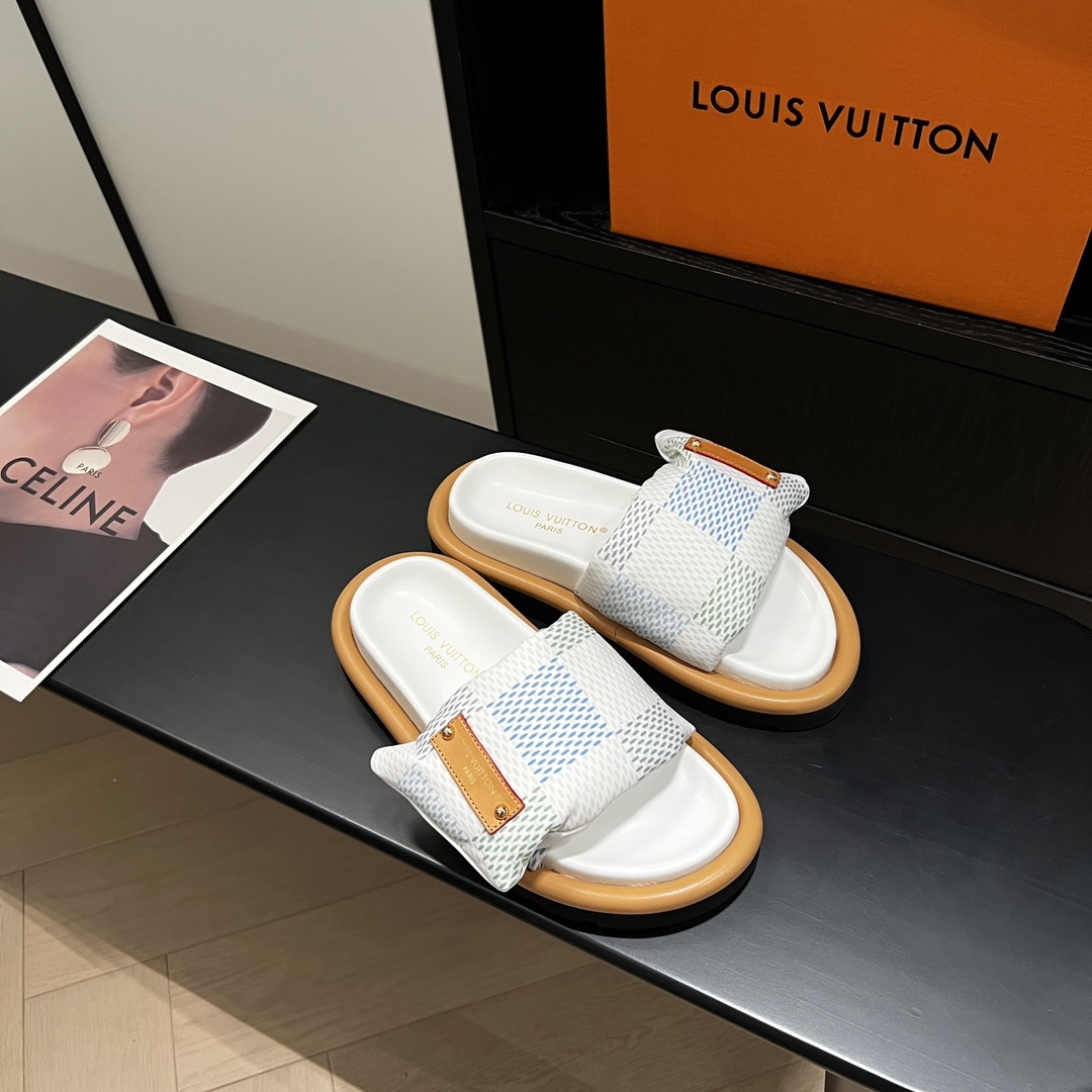 Louis Vuitton  Nylon Damierlicious LV Pool Pillow Flat Comfort Mule Light Blue Sold Out