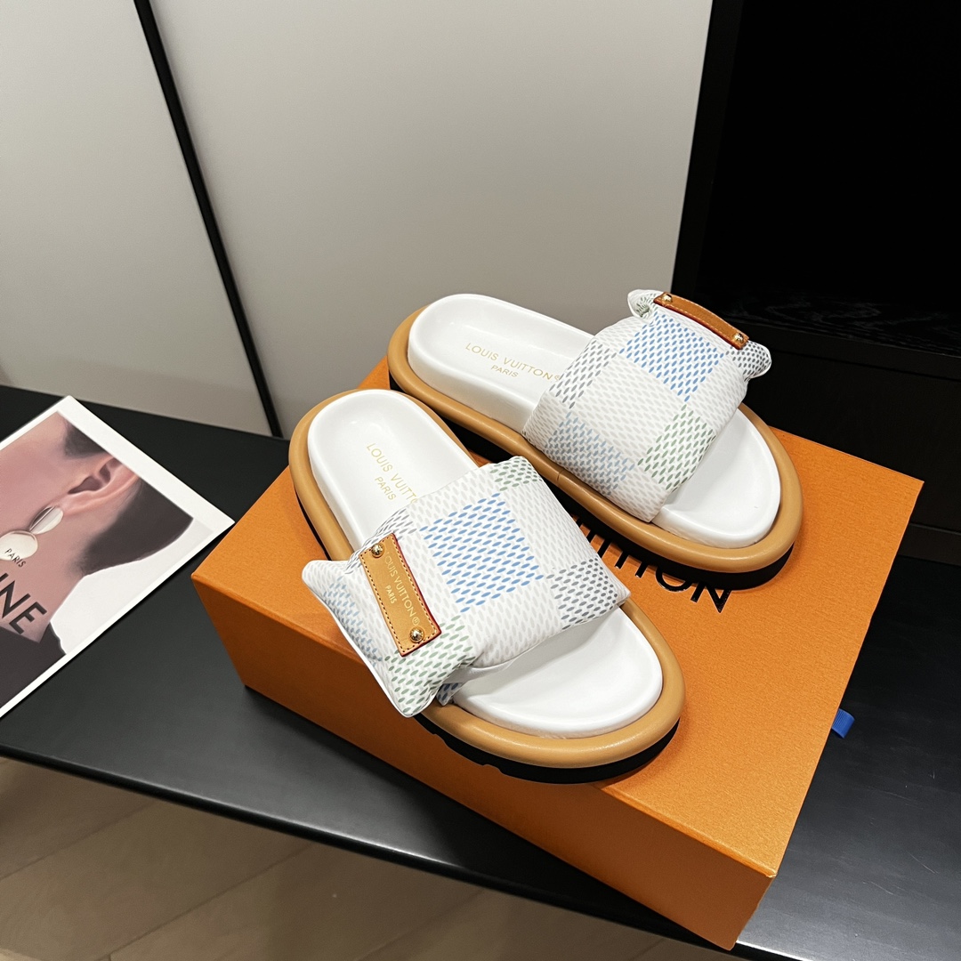 Louis Vuitton  Nylon Damierlicious LV Pool Pillow Flat Comfort Mule Light Blue Sold Out
