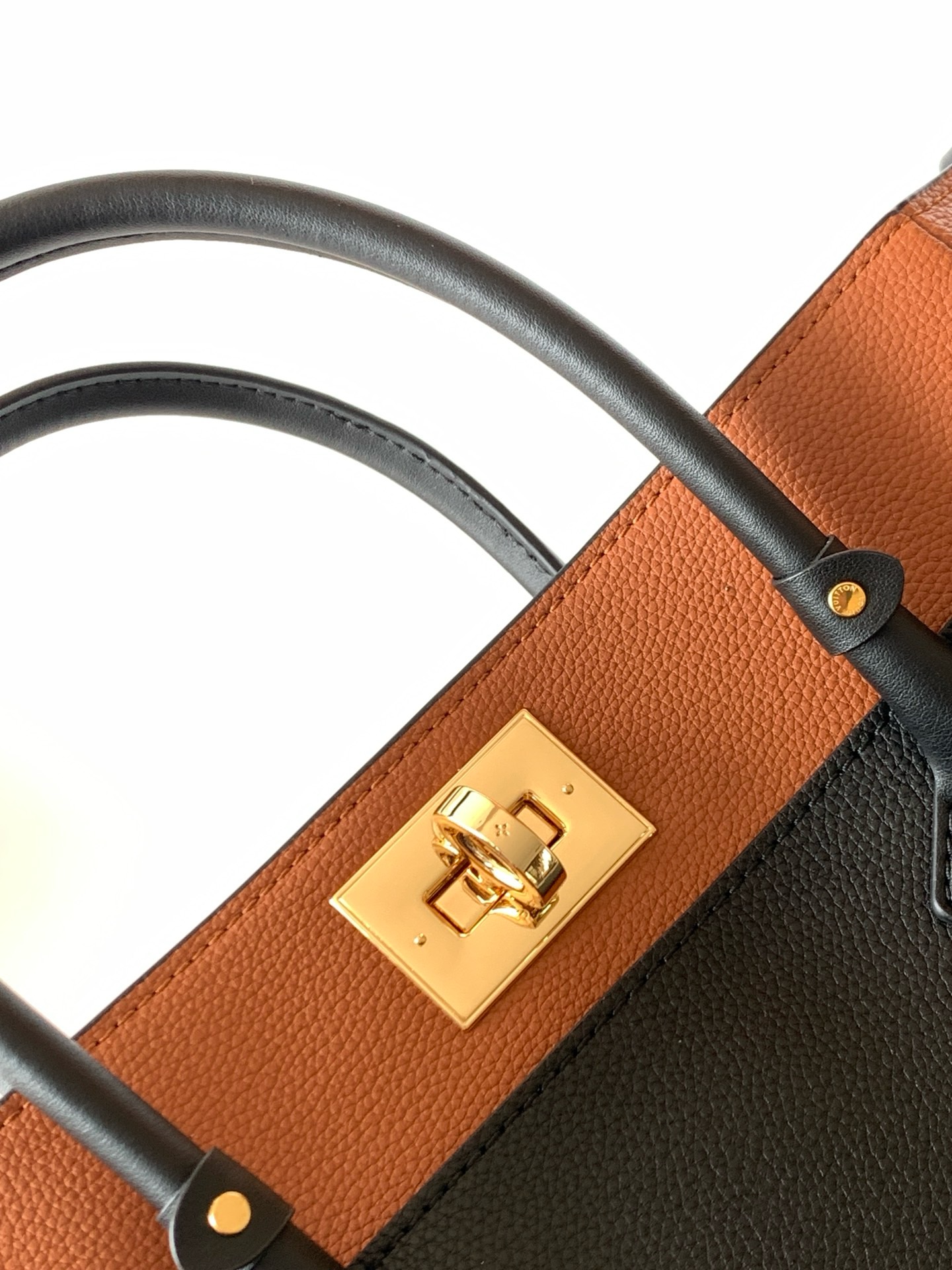 Louis Vuitton On My Side MM Black Calf Leather & Monogram Canvas Handbag