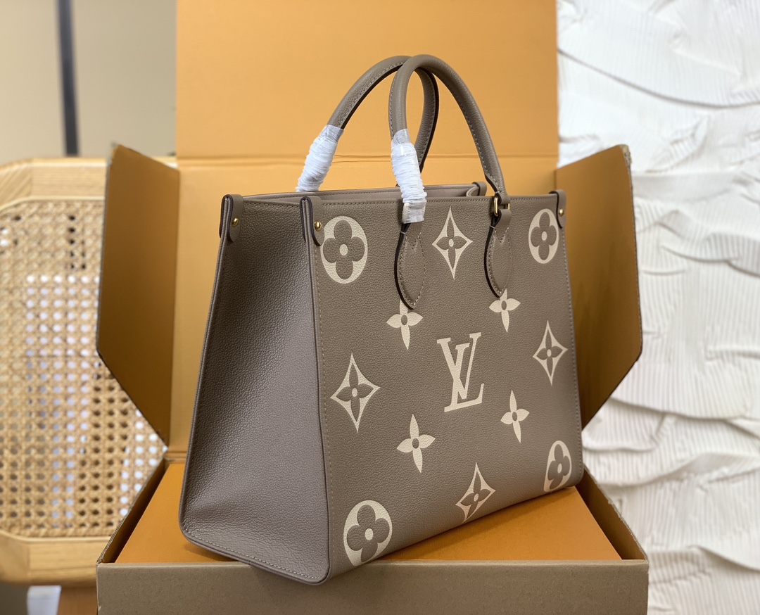 Louis Vuitton OnTheGo MM Bag Bicolor Monogram Empreinte Leather Gray