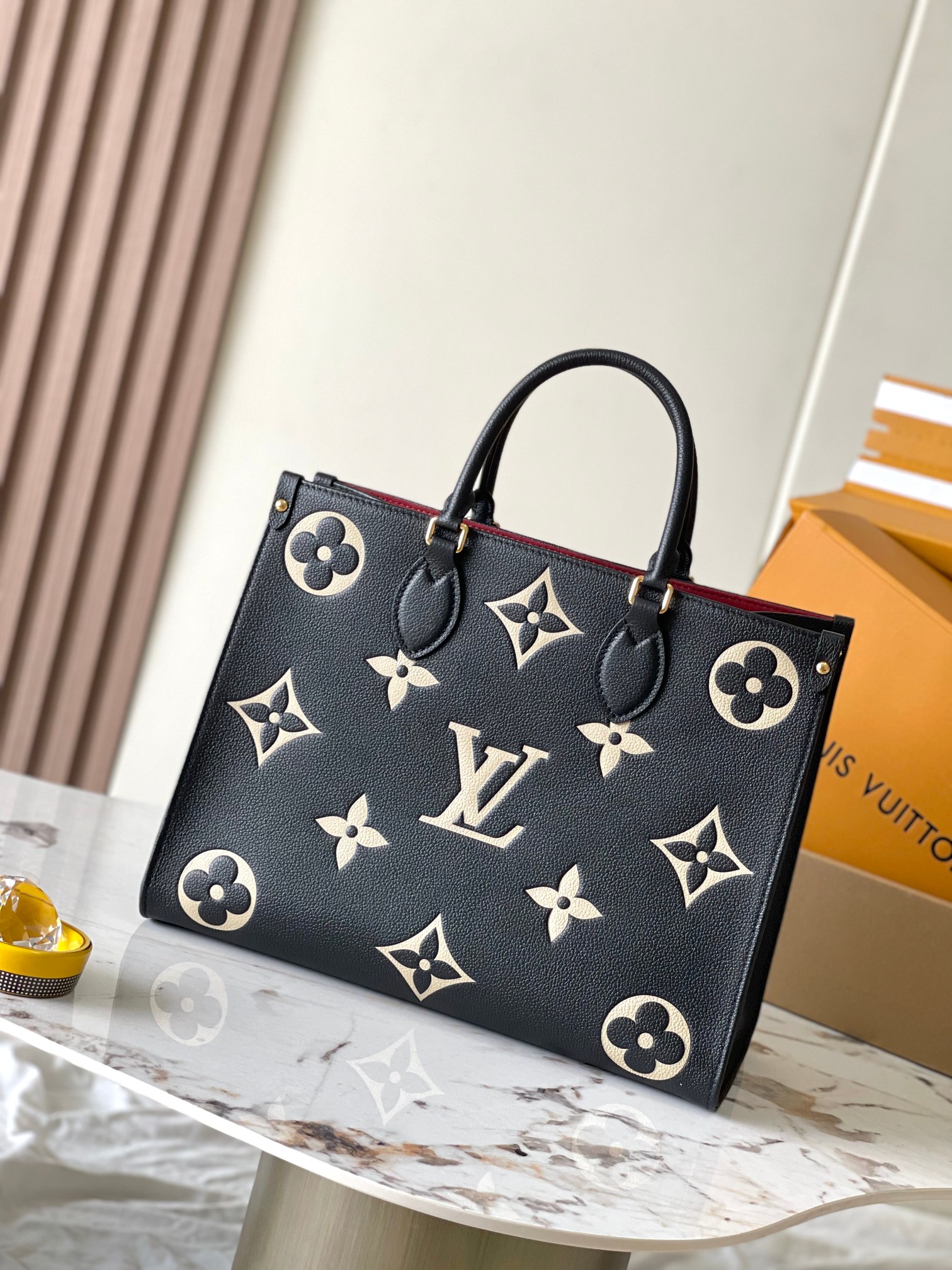 LOUIS VUITTON OnTheGo MM Leather Bicolor Monogram Empreinte Black Bag