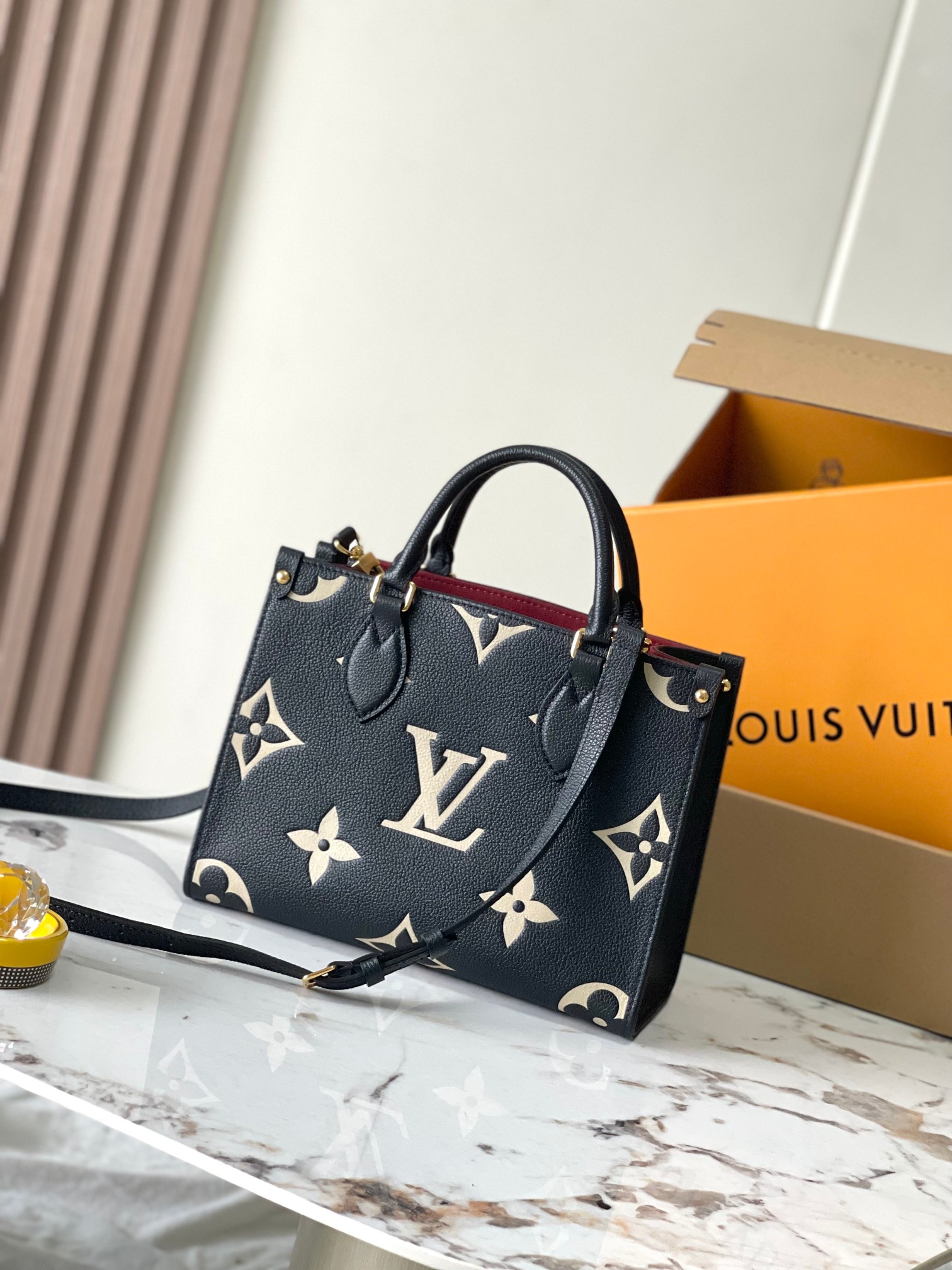 LOUIS VUITTON OnTheGo PM Bag Leather Bicolor Monogram Empreinte Black