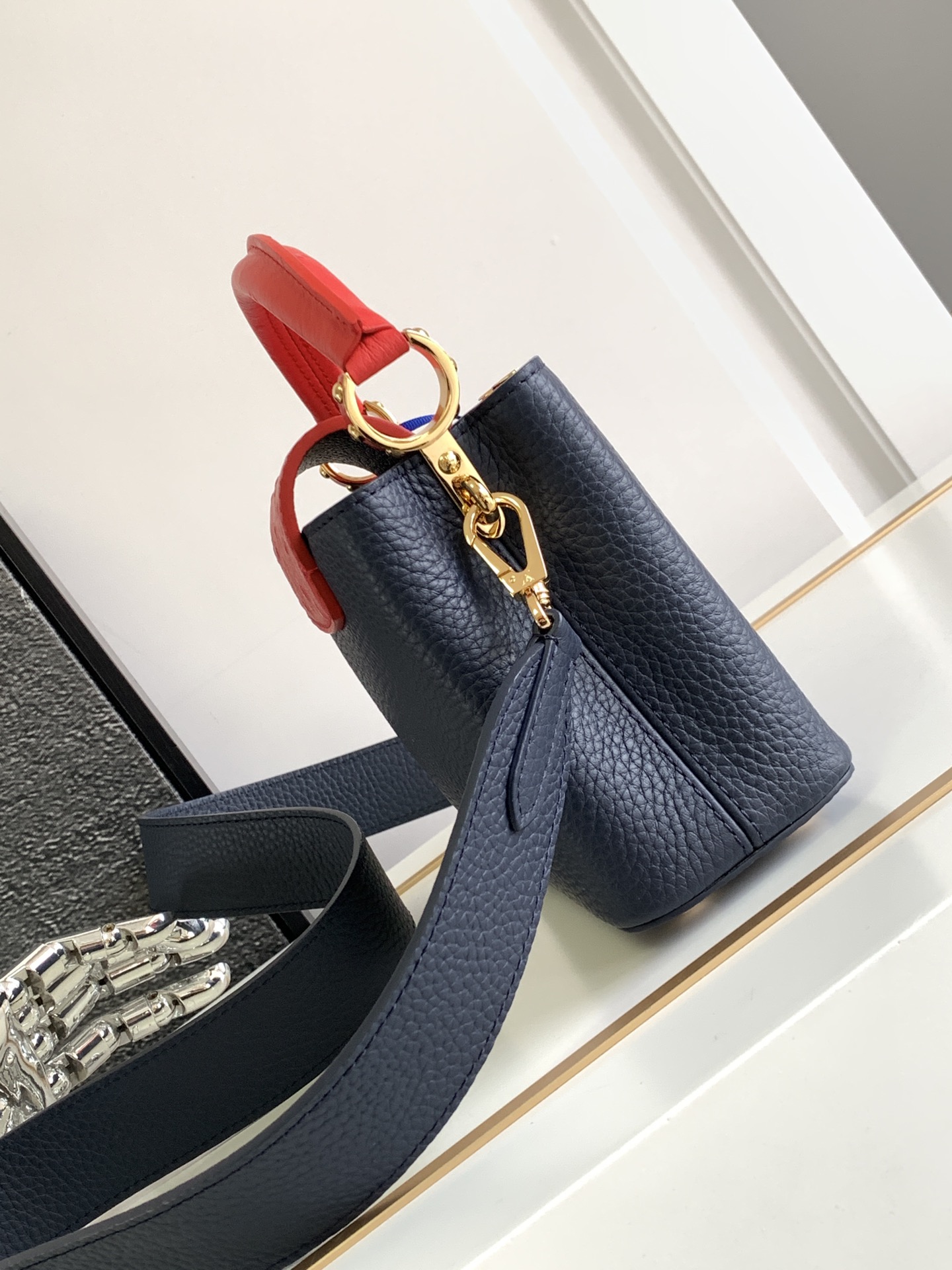 LOUIS VUITTON Ostrich Capucines BB Bleu de France Berry Red 1392710