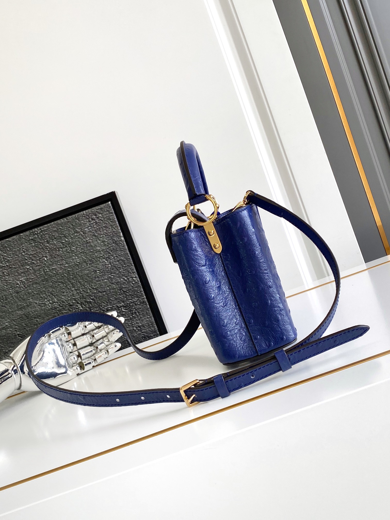 LOUIS VUITTON Ostrich Capucines Mini Indigo